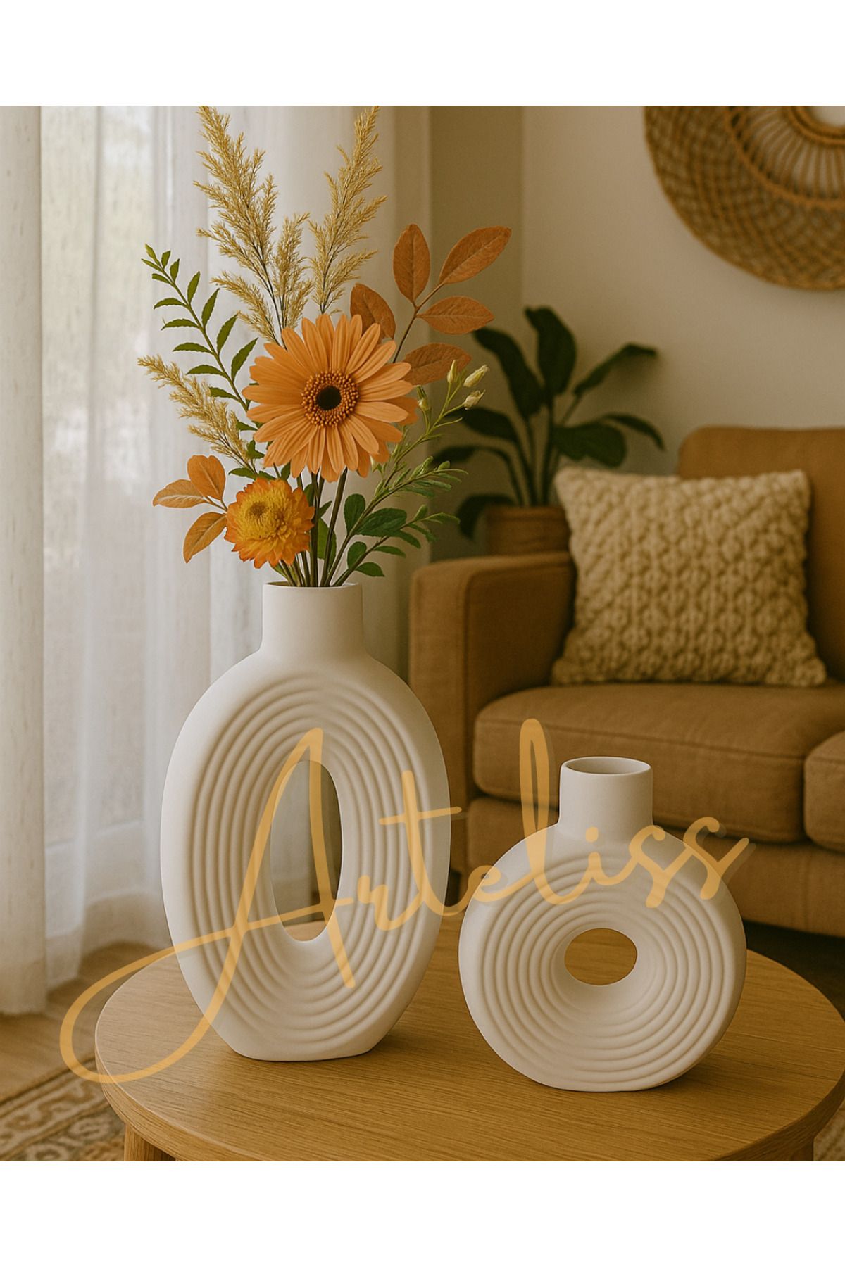 Arteliss Bohem İskandinav Tarz 2'li Set Dekoratif Büyük Vazo | Modern Tasarım | Minimal & Şık Salon Aksesuarı