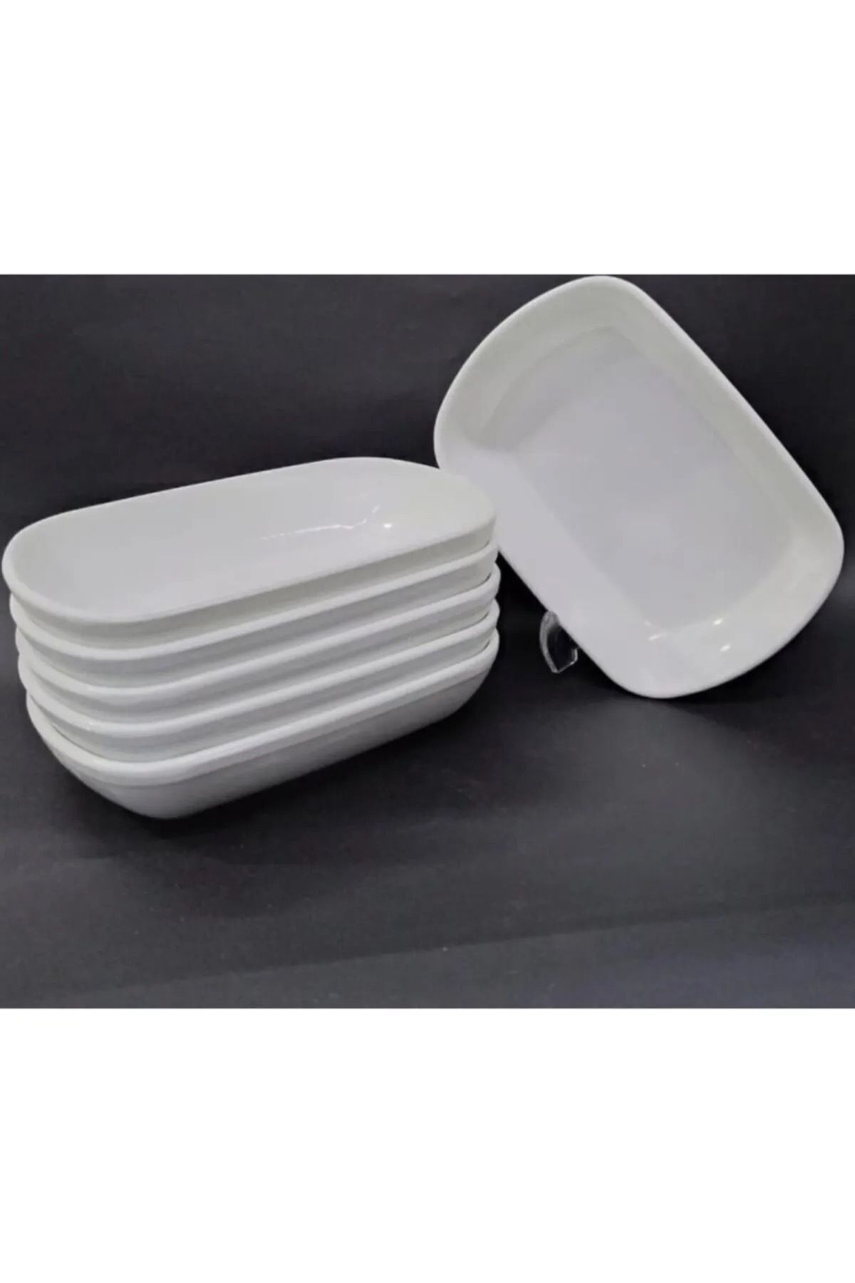 Ermiya 8 Adet Beyaz Melamin Kayık Tabak 14x10cm Orta Boy Salata Tabağı