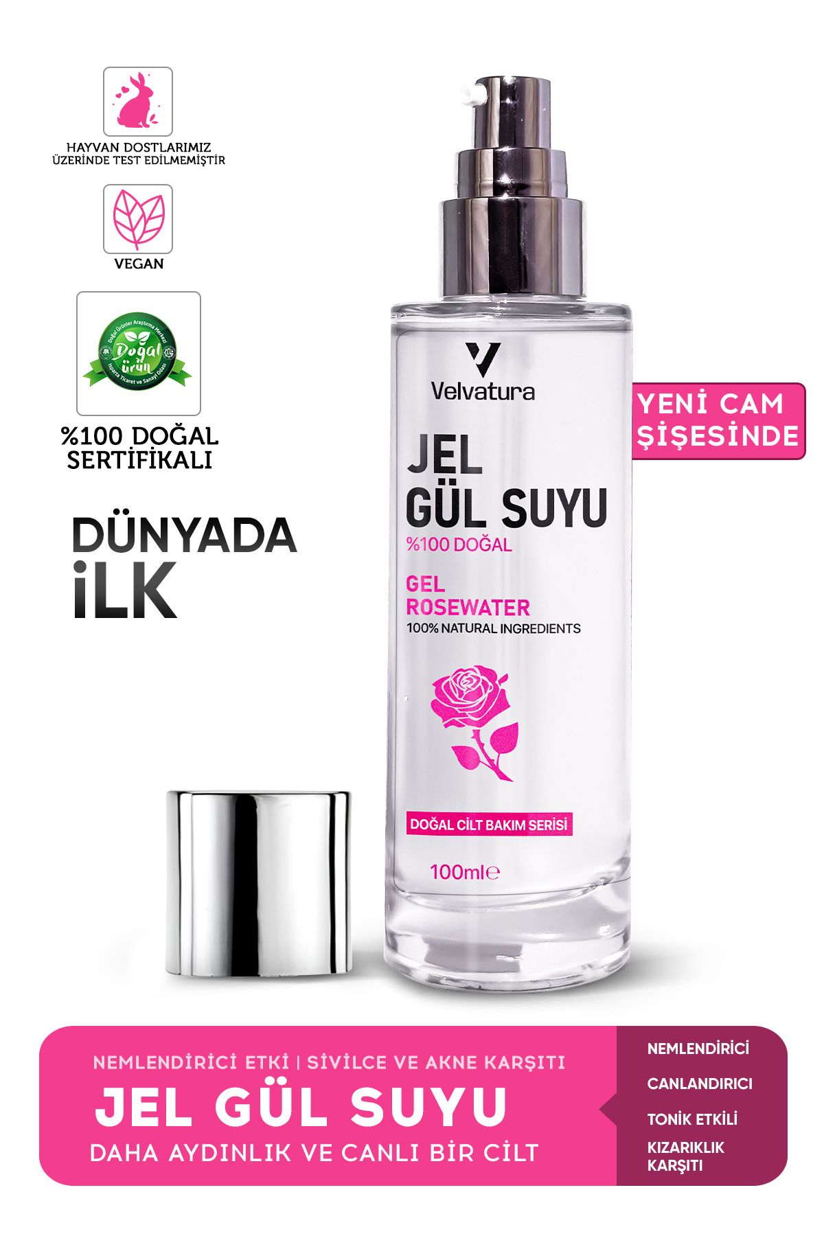 Velvatura Jel Gül Suyu %100 Doğal Gül Suyu Nemlendirici Ve Yumuşatıcı Saf Gül Suyu Arındırıcı 100 ml