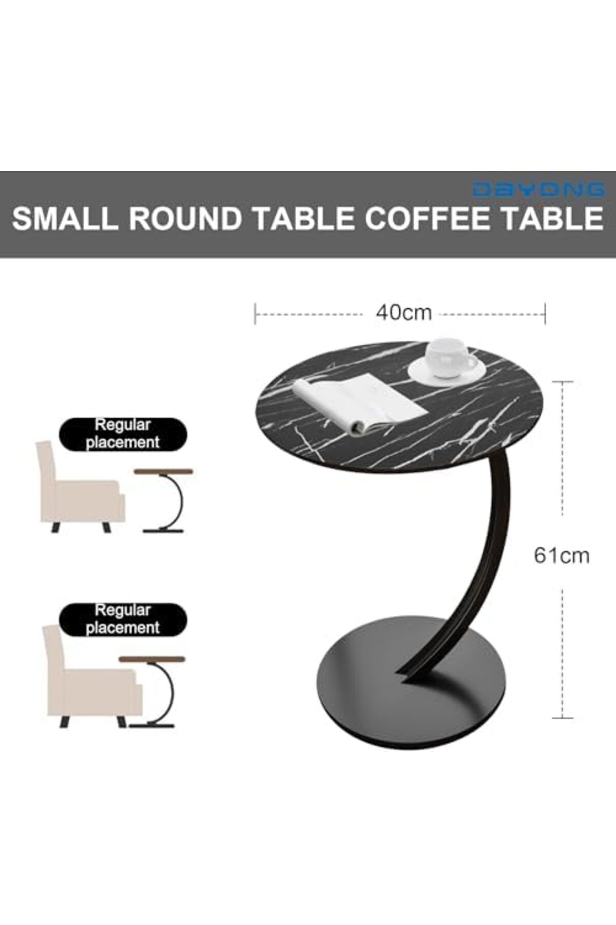 Generic-C-Shaped End Table, Sofa Side Table, Bedside End Table, Portable and Easy to Assemble Nightst 6