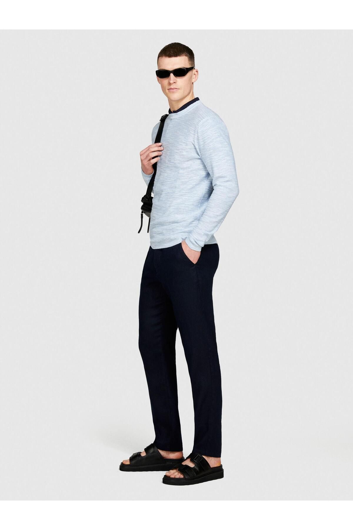 Sisley %100 Keten Slim Comfort Fit Pantolon Erkek Lacivert Pantolon - 324P4AGHSF049