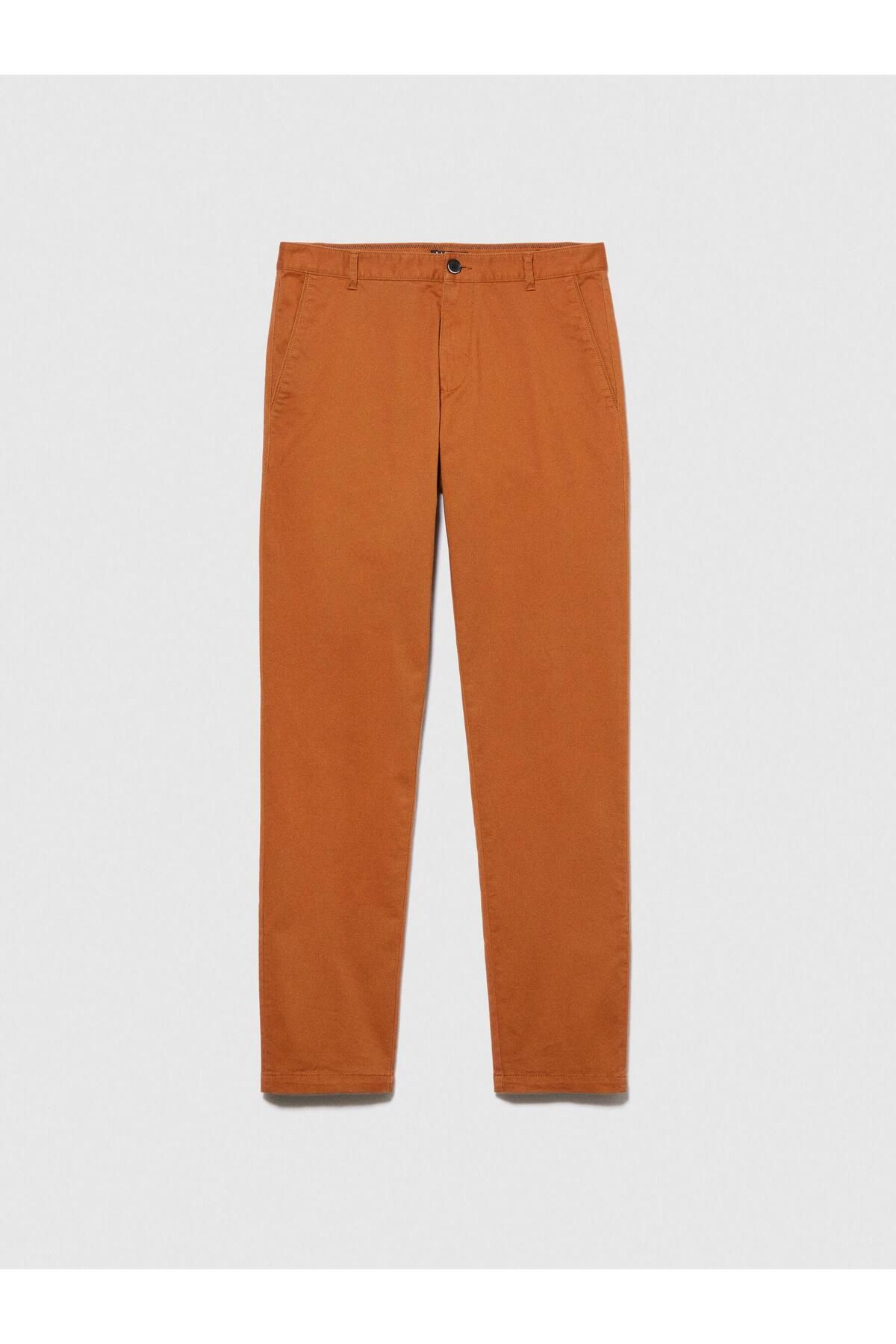 Sisley Slim Fit Vintage Efekt Chino Pantolon Erkek Kahverengi T-Shirt - 323A4DM6SF02Y