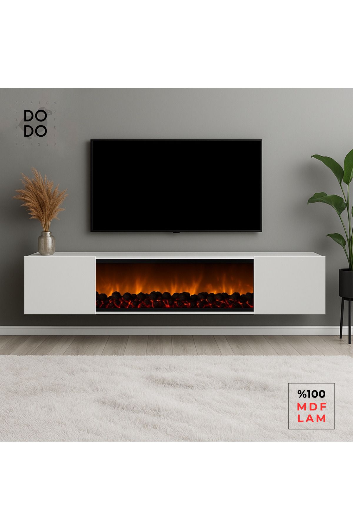 Dodo İç Mimarlık & Mobilya Tasarım PEMA ŞÖMİNELİ DUVARA MONTE TV ÜNİTESİ 120 CM