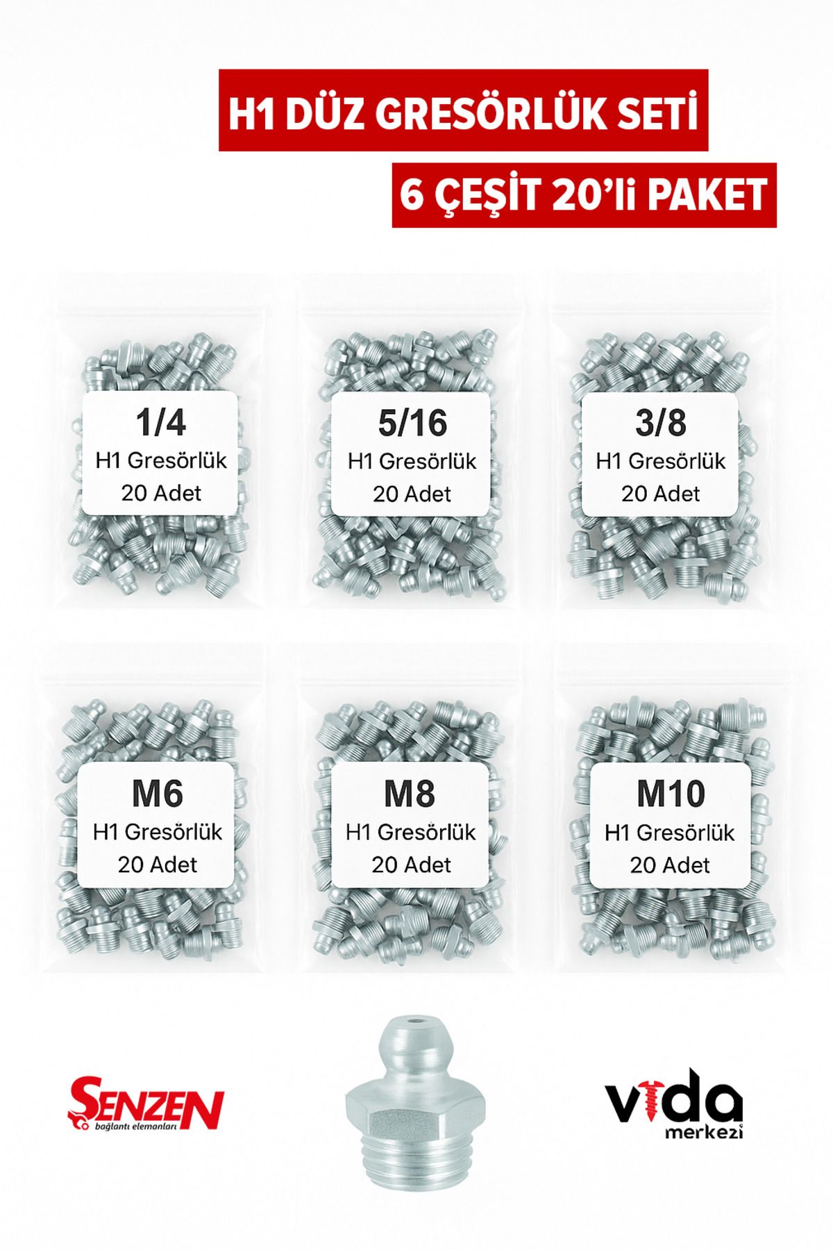 Şenzen Düz Gresörlük Seti H1 Tip – 6 Ölçü - 20'li Paket Toplam 120 Parça