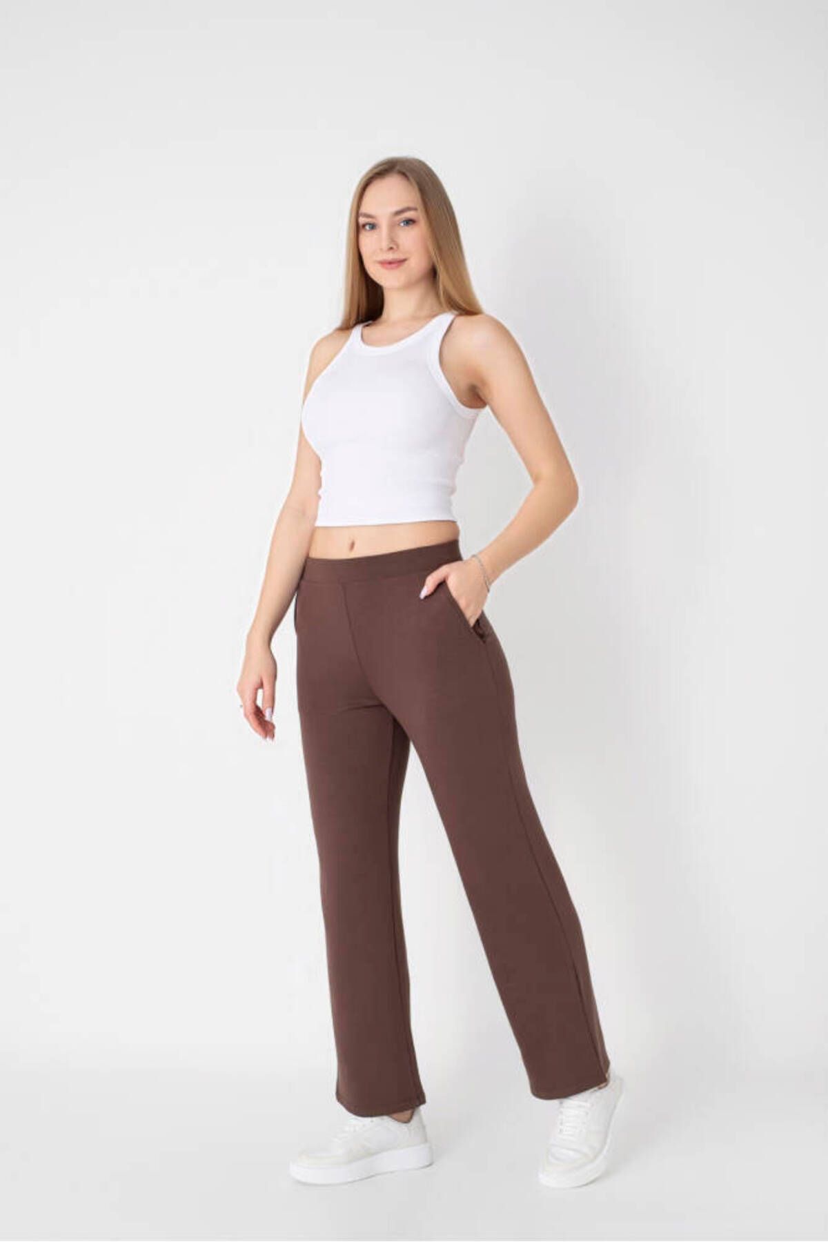 Star BESTTREND KADIN KAHVE SCUBA MODAL CEPLİ PANTOLON
