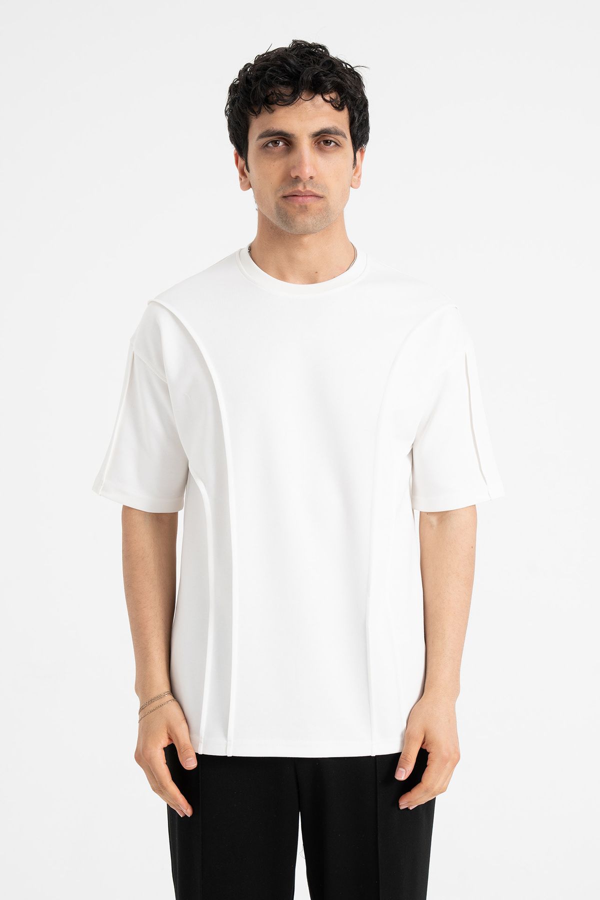 ATE WEAR Nervür Dikiş Detay %100 Pamuk Oversize Tişört