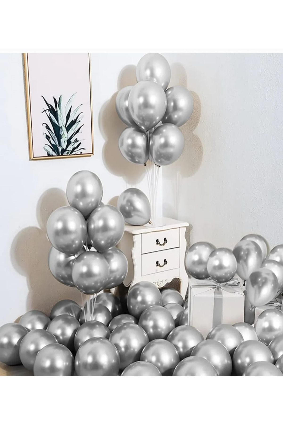 KARNAVAL DÜNYASI 5 ADET GÜMÜŞ RENGİ KROM KAPLAMA BALON- 12 İNÇ (30CM) PARLAK BALON
