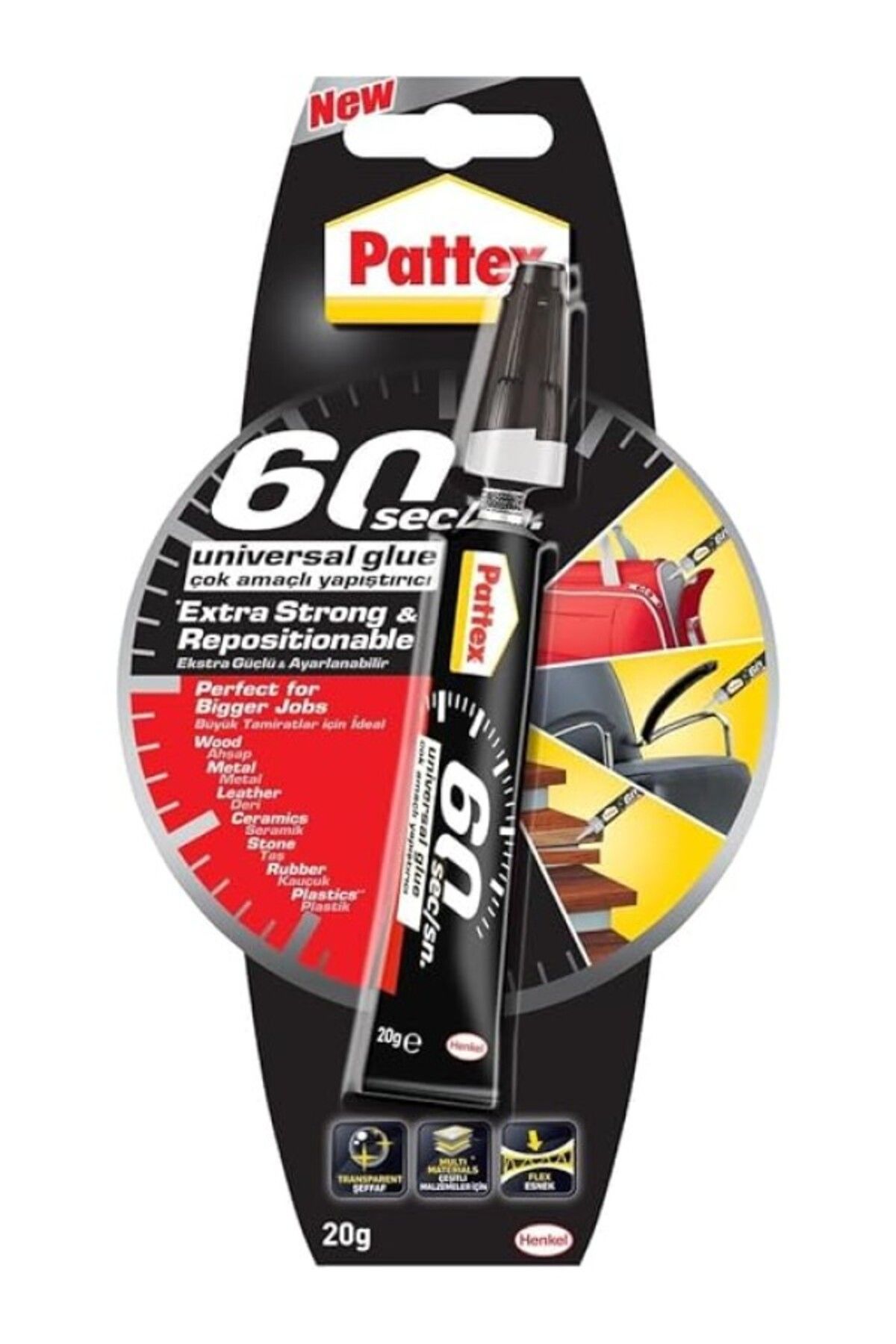 ShopZum Pattex 60 Saniye Üniversal Yapıştırıcı, Ev Onarımları Için Çok Amaçlı Yapıştırıcı, 60 Saniyede Hızl