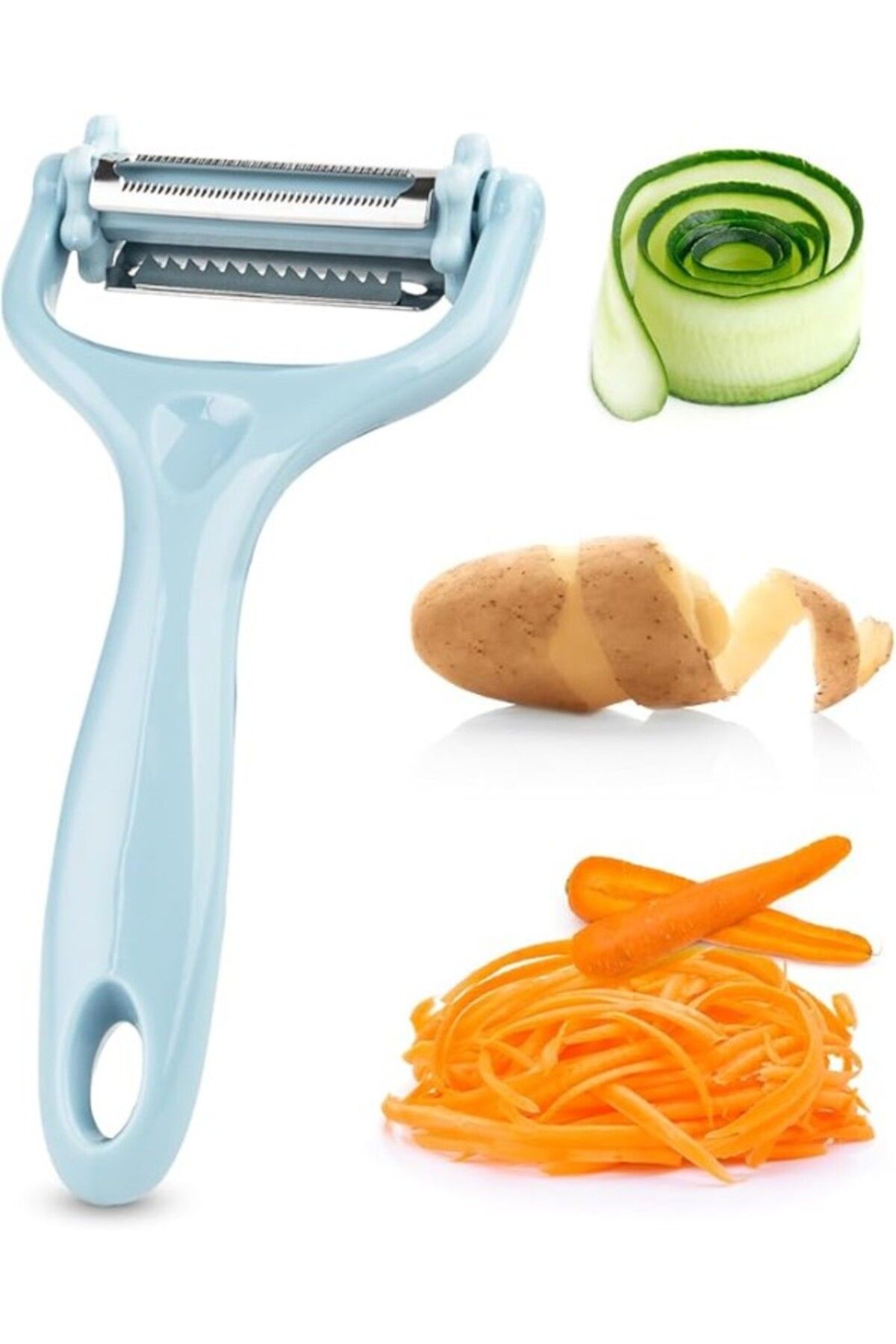 ShopZum Bluefox 3&Apos;Ü 1 Arada Julienne Sebze Soyacağı, Patates, Elma, Havuç, Salatalık Ve Meyveleri Soym