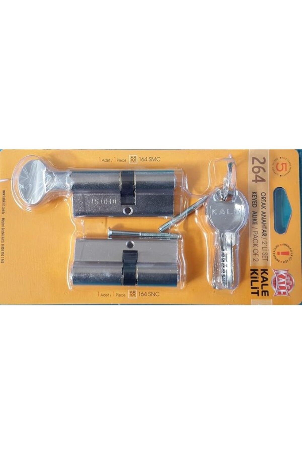 ShopZum Kale Kilit 264 Ortak Anahtarlı 2&Apos;Li Set (Snc+Smc) Kilit Silindiri, Barel (68 Mm)