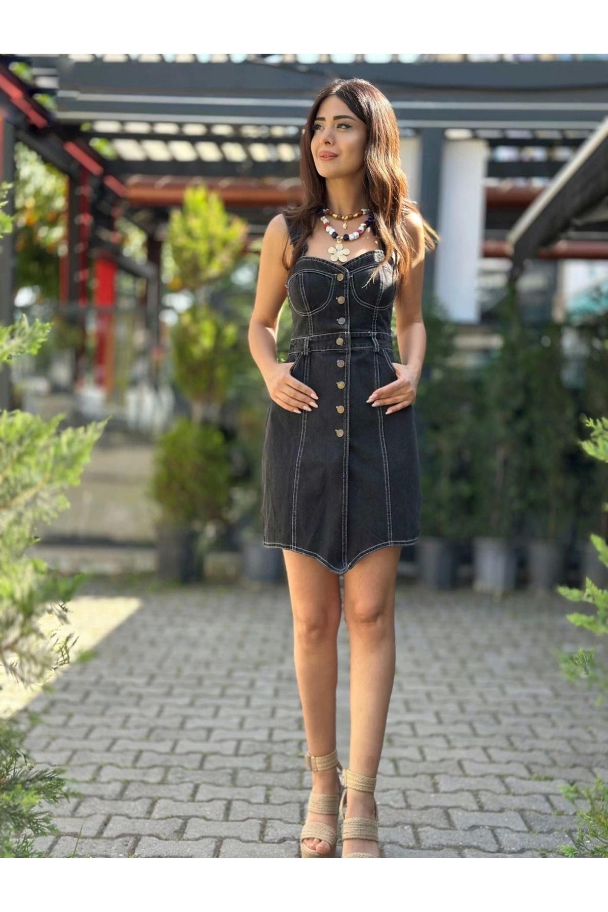 Style SİYAH ASKILI JEAN ELBİSE