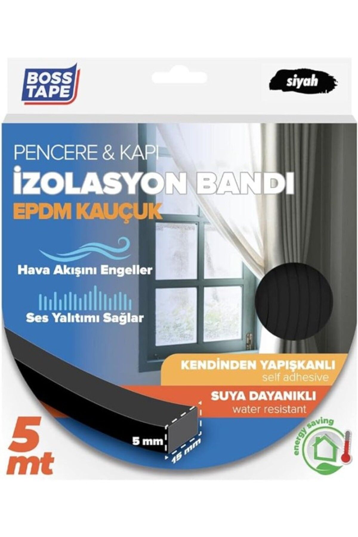 ShopZum Boss Tape Epdm Kauçuk Pencere Kapı Izolasyon Bandı Siyah 5mmx15mmx5mt