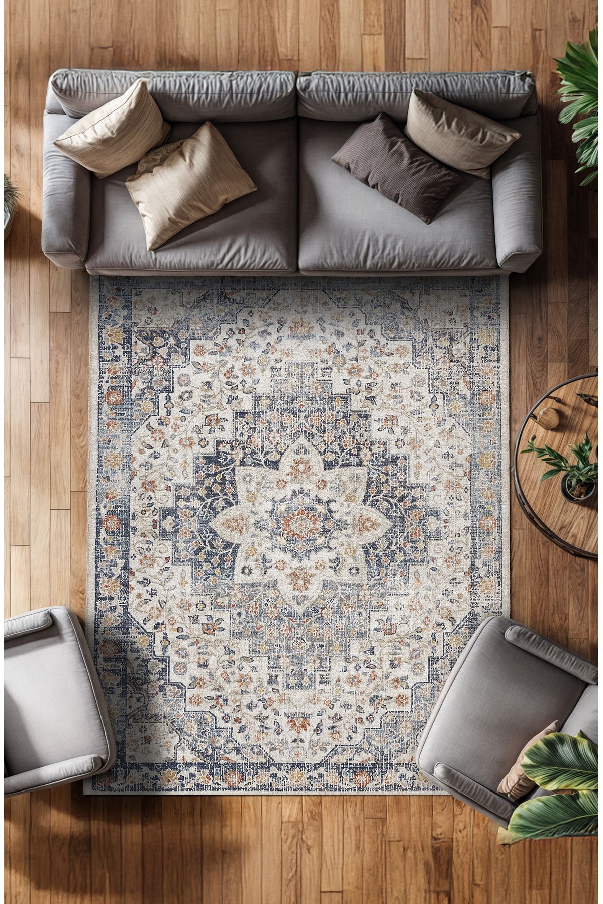 BigArts Home Makinede Yıkanabilir Kaymaz Taban Leke Tutmaz Çiçekli Salon Halısı Mutfak Halısı ve Yolluk