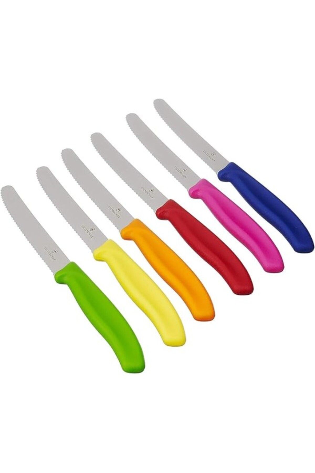 ShopZum 6 Parçalı Tırtıklı Masa Bıçağı Seti Yeşil, Kırmızı, Mavi, Sarı, Pembe, Turuncu