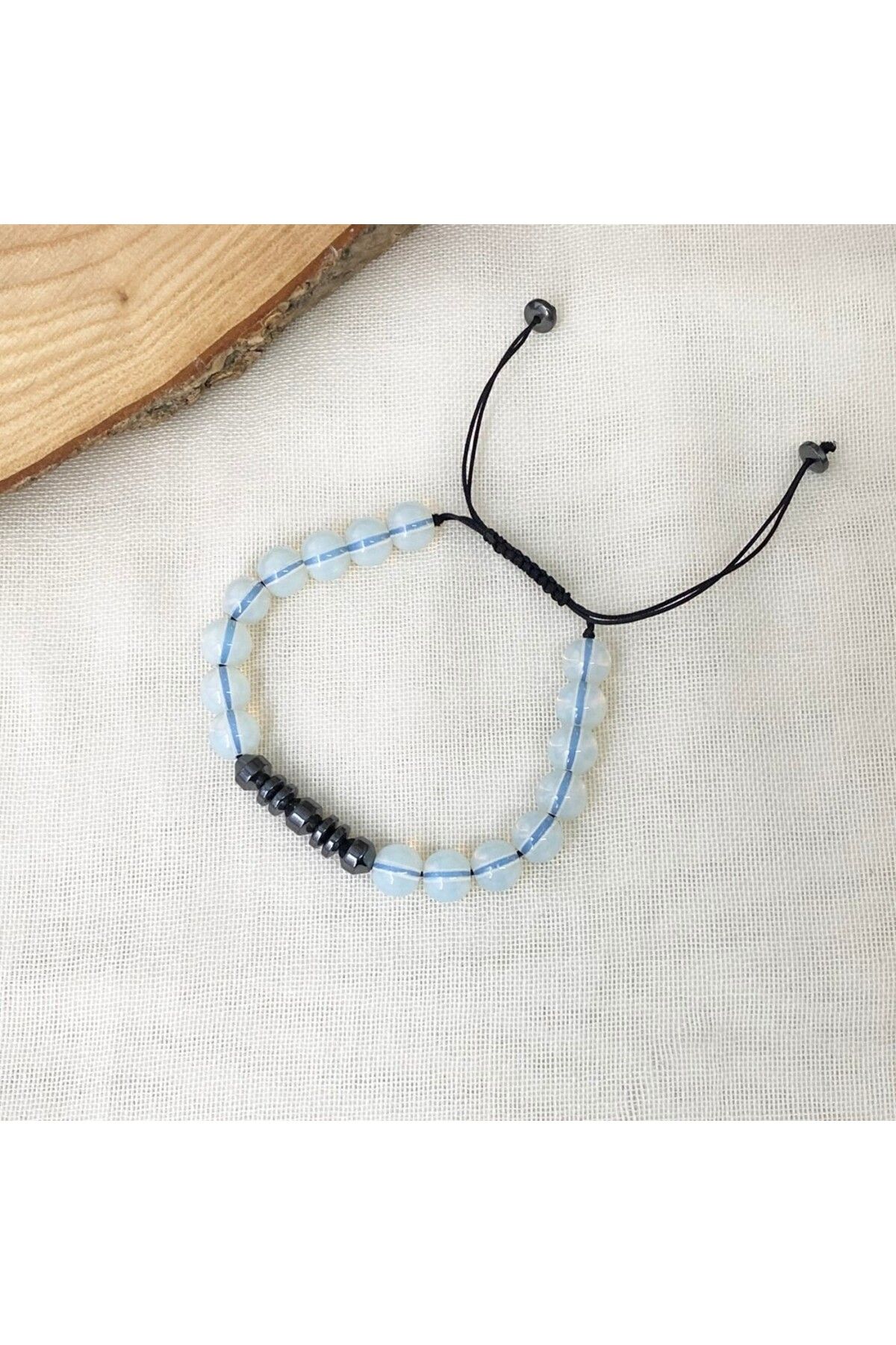 Vipfoni Opal - Hematit Taşı Makrome Örgülü Doğal Taş 8 MM Küre Kesim Bileklik