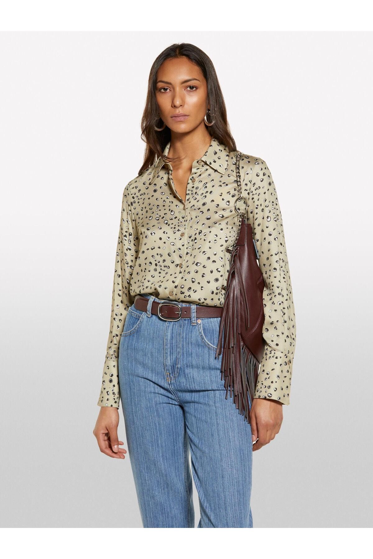 Sisley %100 Viskoz Desenli Regular Fit Gömlek Kadın Beyaz Mix Gömlek - 325P5PHVLQFF7