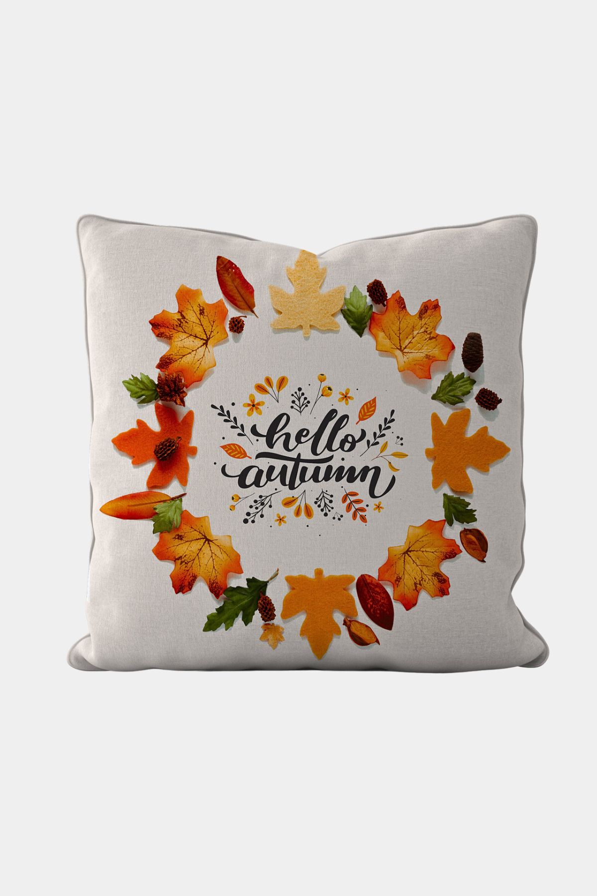 Home Seray Home Fall Balkabaklı Çift Tarafı Desenli Kadife Dokulu Kırlent Kılıfı