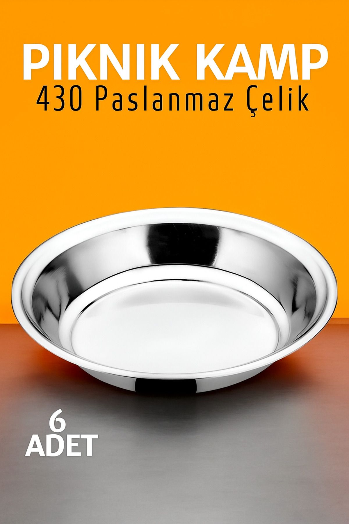 Metler Paslanmaz Çelik Tabak Seti | 6'lı Kamp ve Piknik Tabağı | Dayanıklı 430 Çelik | Hafif ve Taşınabilir