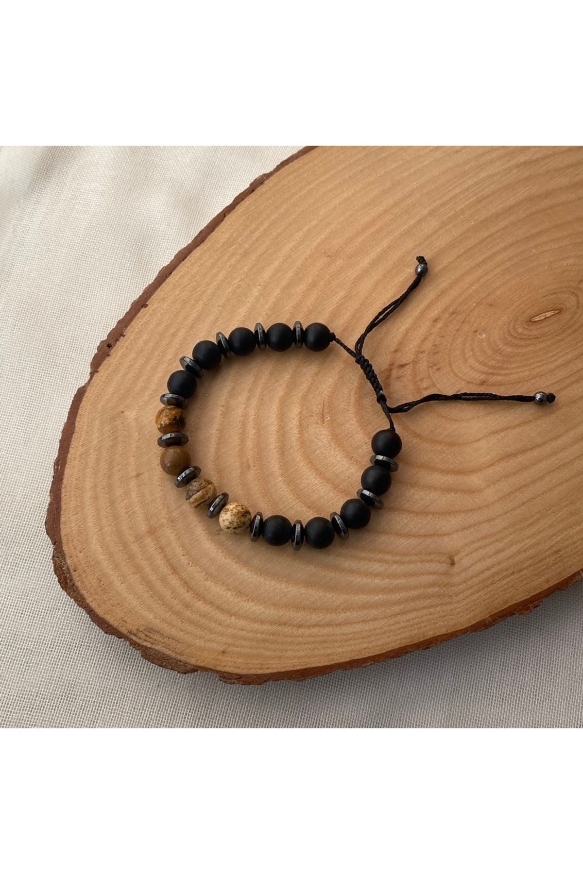 Vipfoni 8 MM Jasper - Oniks Taşlı Makrome Örgü Bileklik