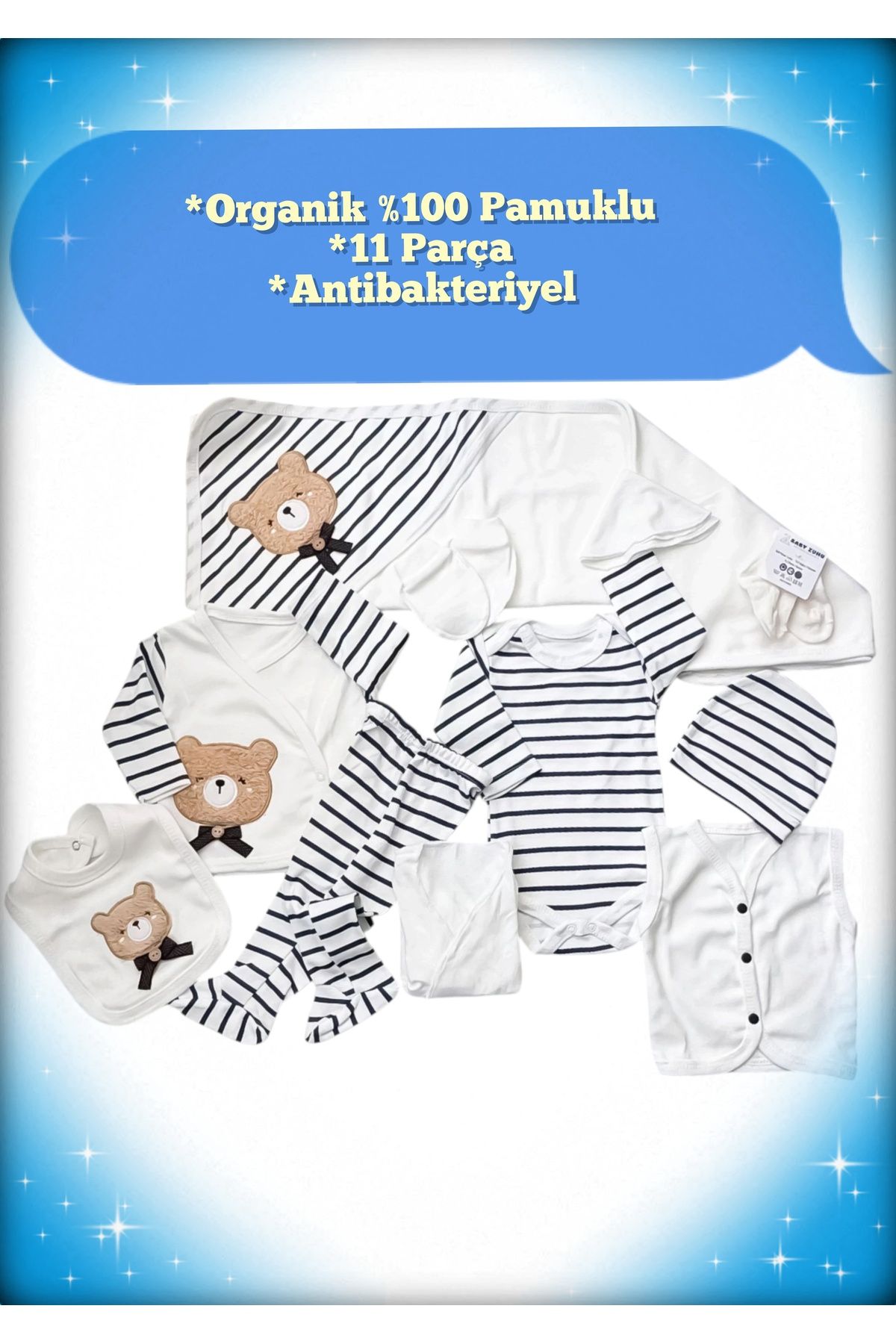 BABY ZUHU En iyi 11 Li Organik Pamuklu Ayıcık Desenli Hastane Çıkışı