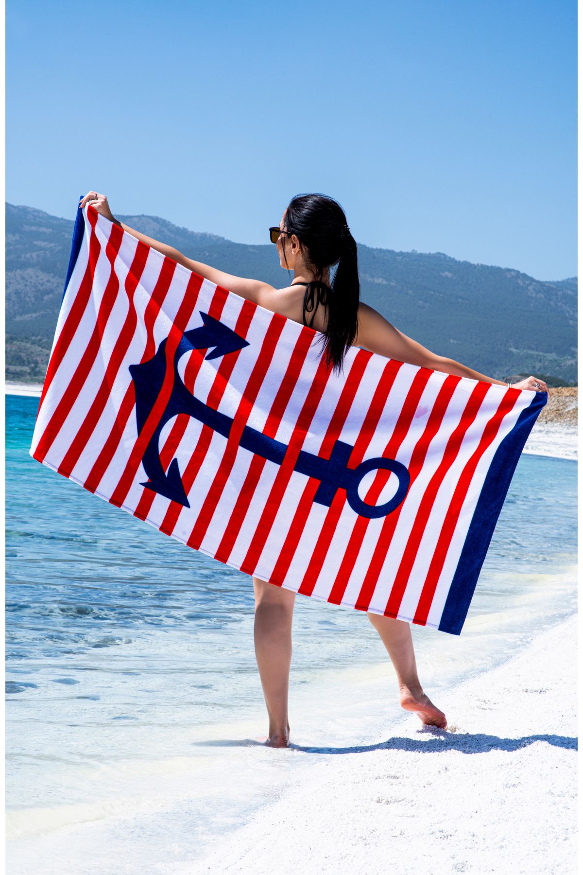 SILVABELLA %100 Pamuk Kadife Plaj Beach Havlusu - 75x150 cm, 360gr Marine