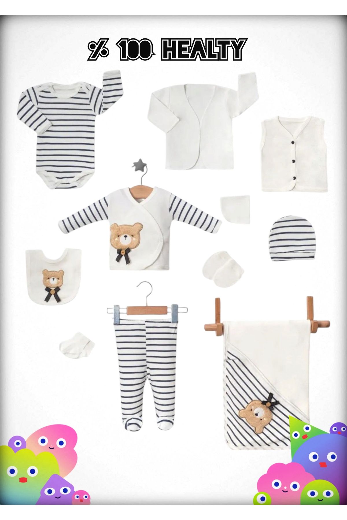 BABY ZUHU En iyi En 11 Li Organik Pamuklu Ayıcık Desenli Hastane Çıkışı