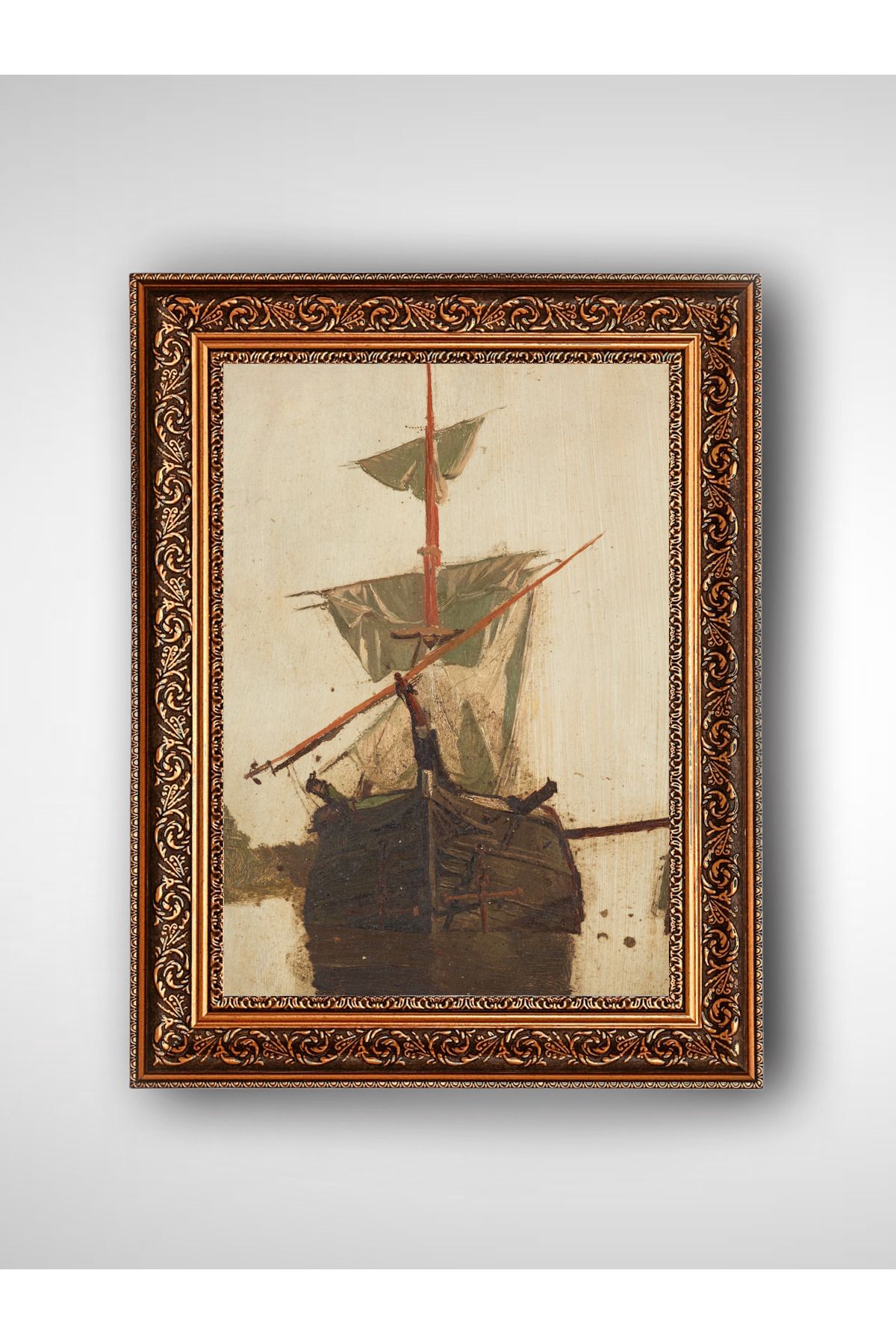 WoodyArts Yorgun Gemi - Altın Renkli Vintage Çerçeve