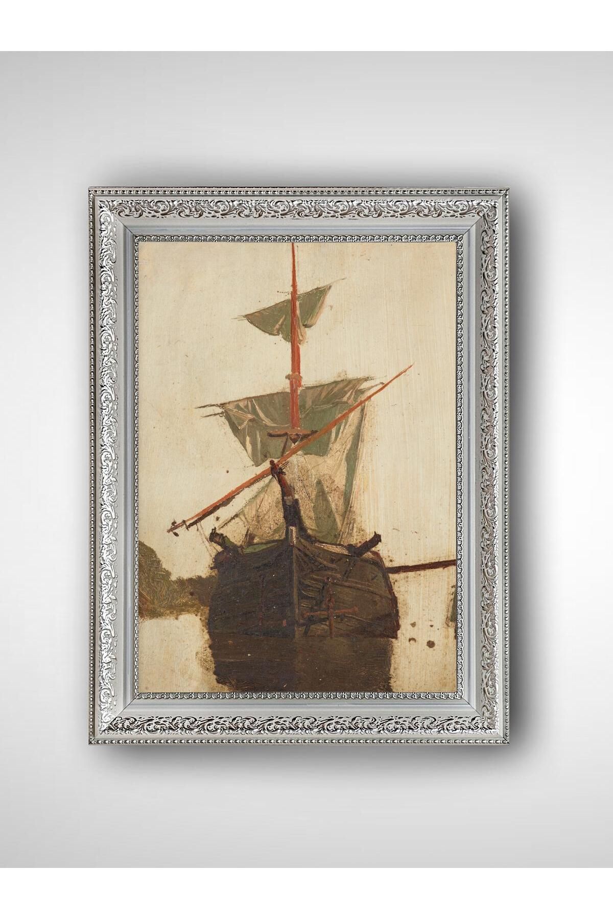 WoodyArts Yorgun Gemi - Beyaz Vintage Çerçeve