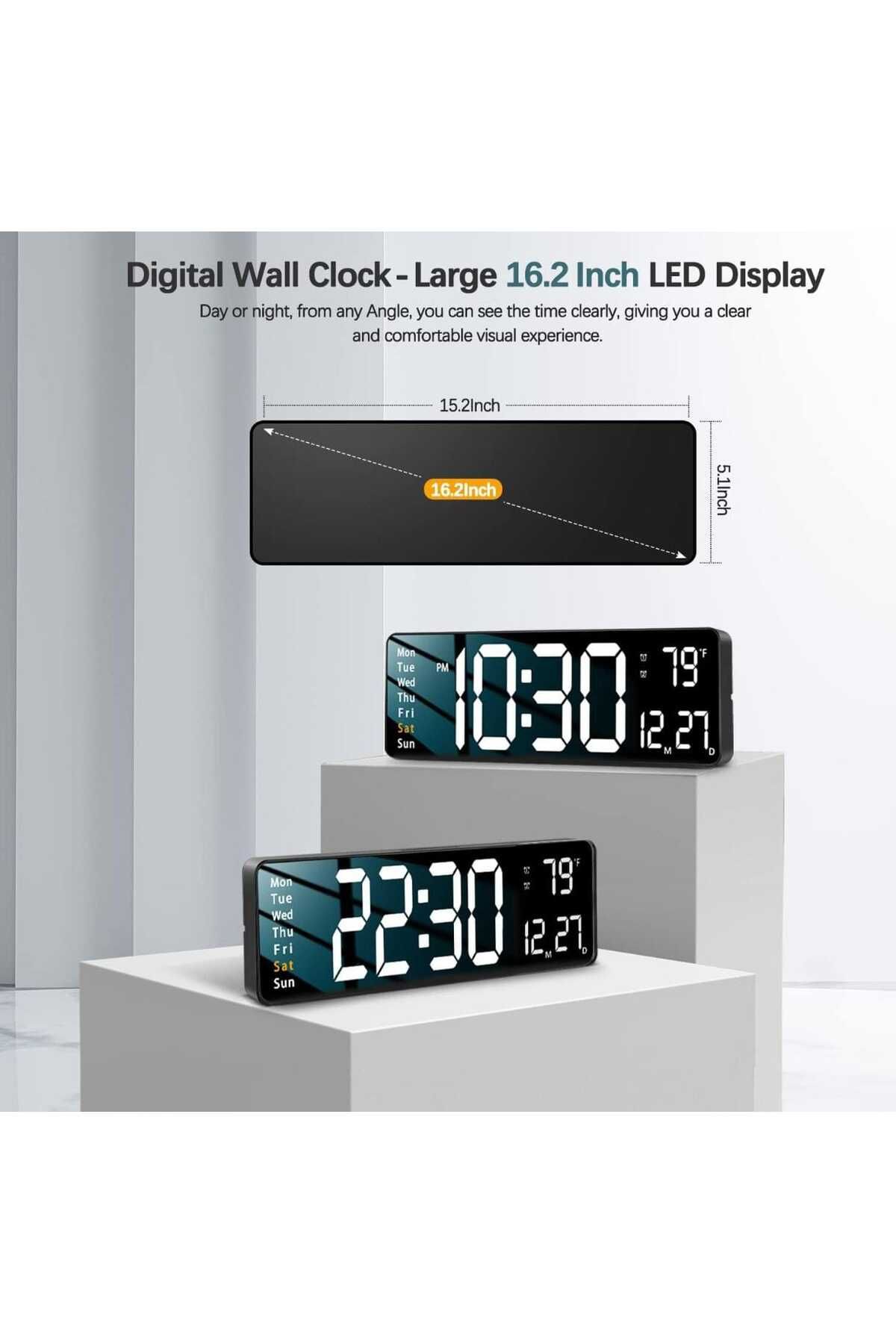 Generic-Digital Wall Clock 16.2" – Large LED Display with Auto Brightness, Remote & Memory Function 2