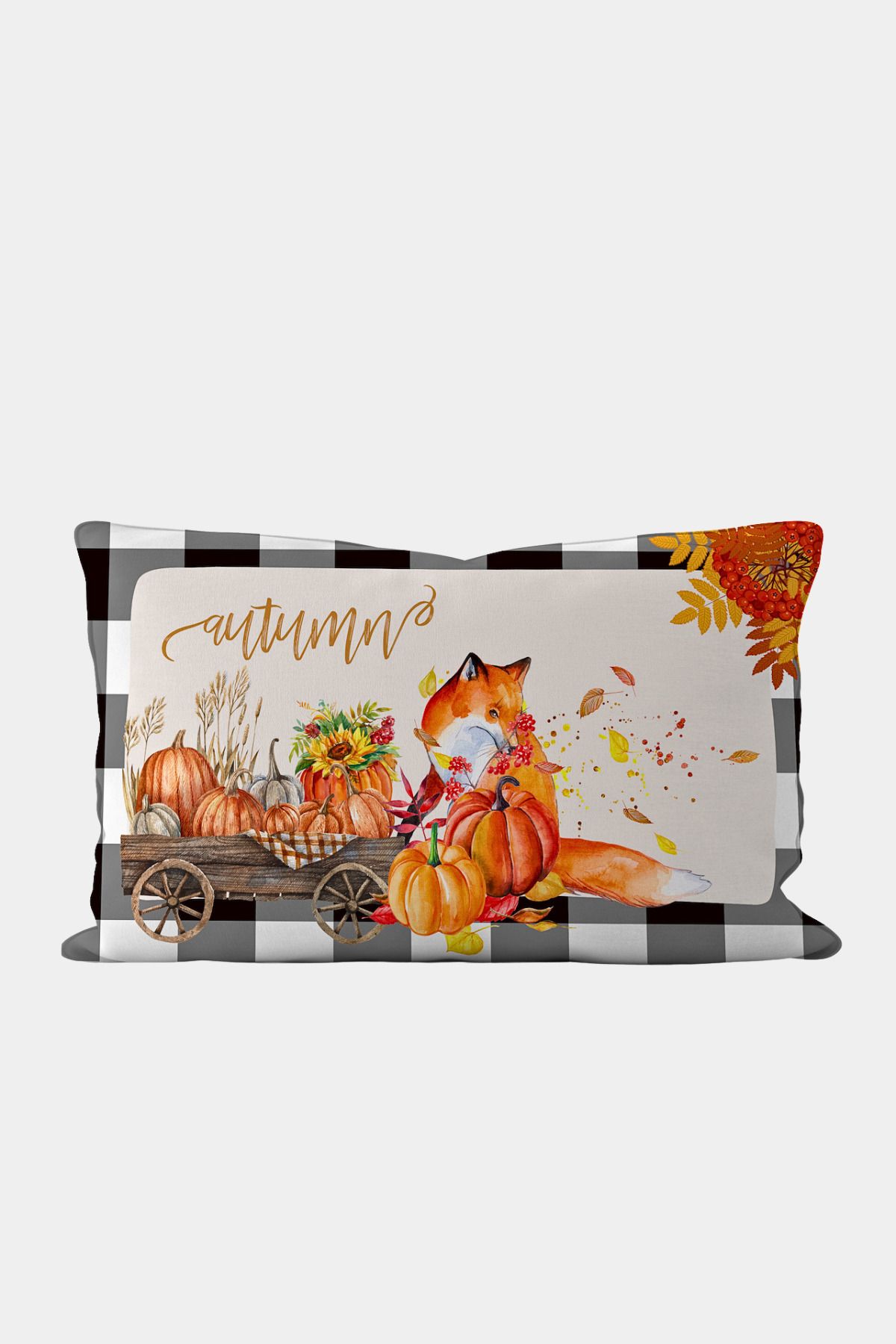 Home Seray Home Fall Balkabaklı Çift Tarafı Desenli Kadife Dokulu Kırlent Kılıfı