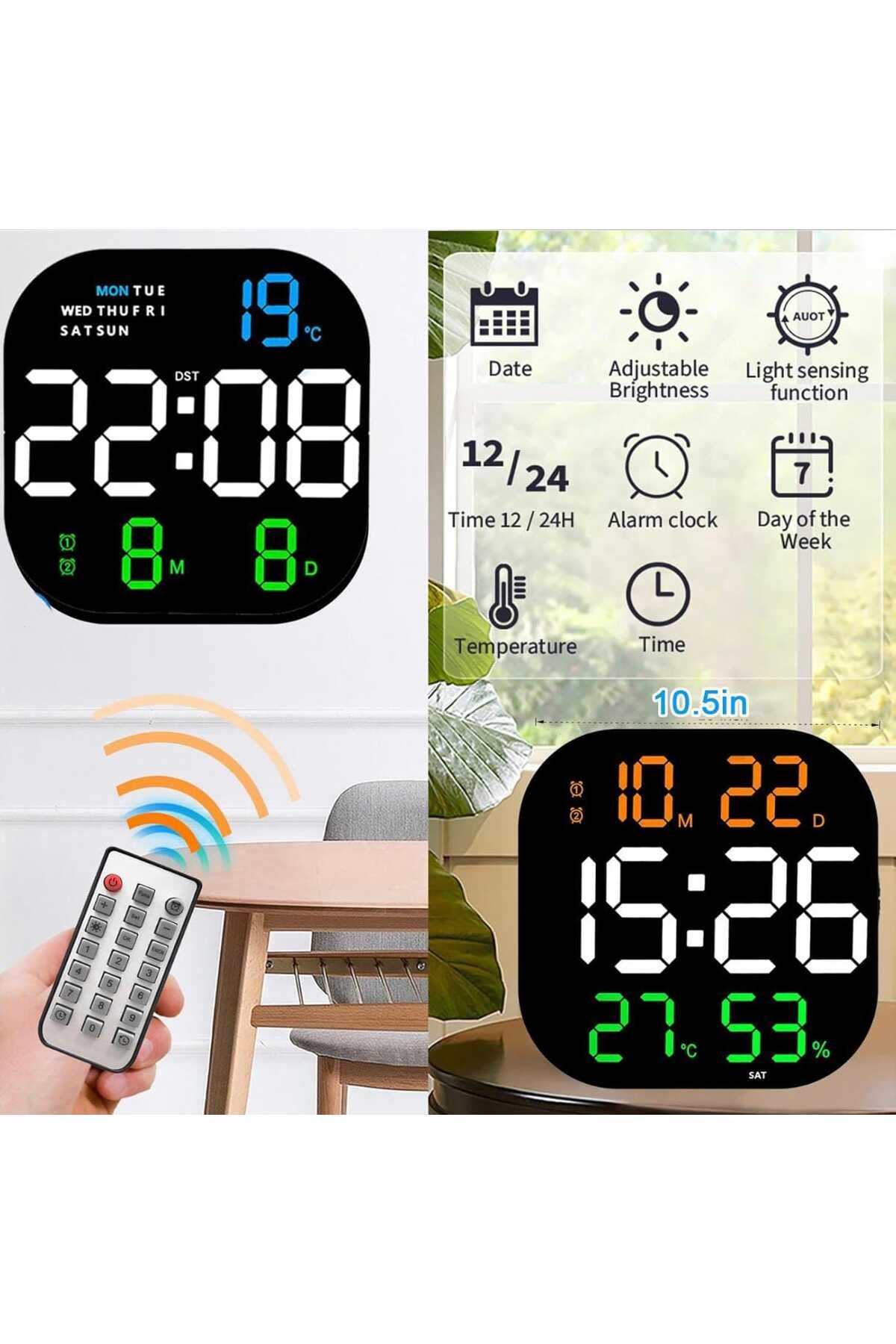 Generic-Digital Wall Clock with Remote – Large LED Display, Alarm, Snooze & Brightness Control, 12/24H 3