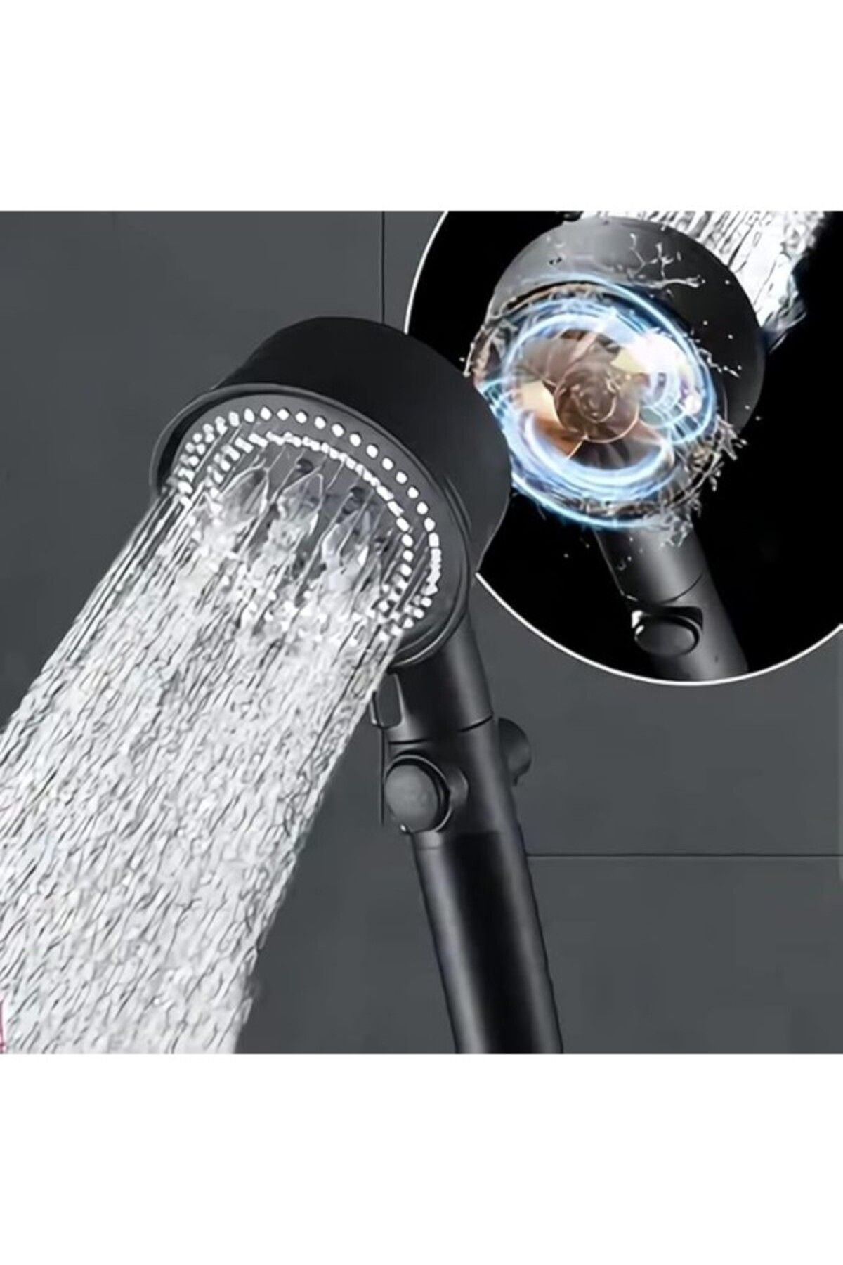 ShopZum Zemus 5 Fonksiyonlu Duş Başlığı - Turbo Fan Duş Başlığı - Siyah
