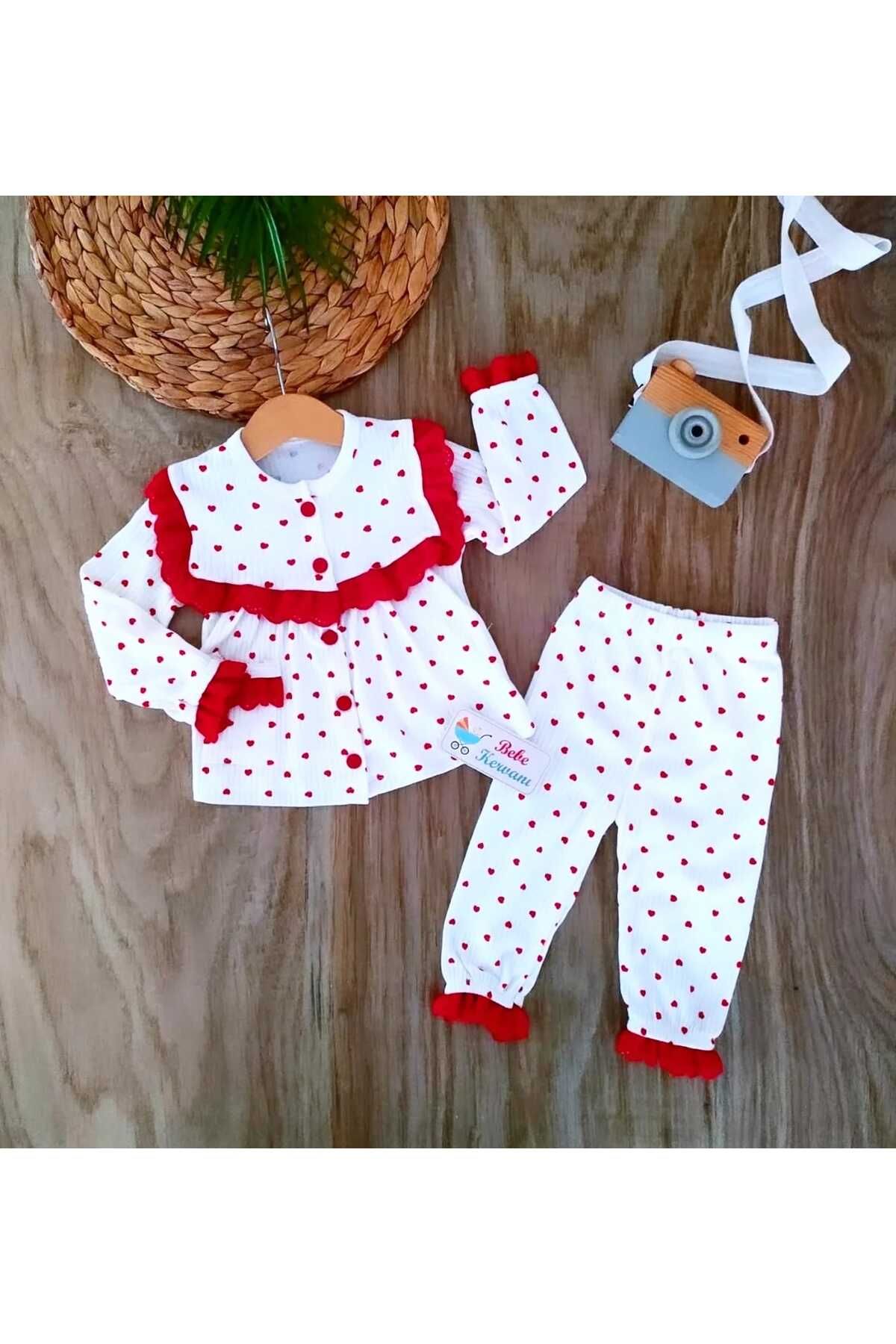bebe kervanı Kız Bebek %100 Pamuklu Kalpli 2'li Takım BBK1087