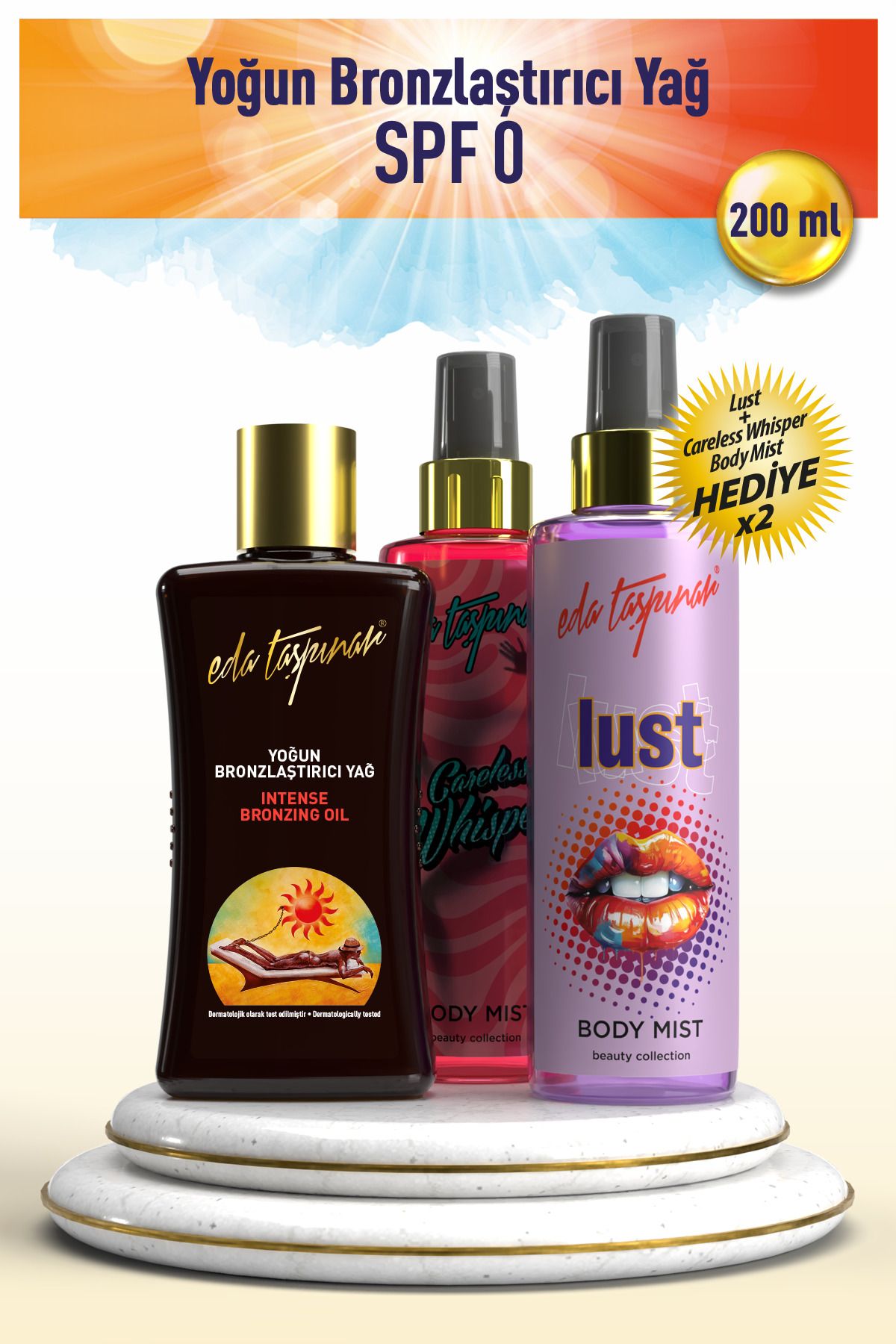 Eda Taşpınar Yoğun Bronzlaştırıcı SPF 0 200ml YANINDA HEDİYE X 2 - Lust 200ml & Whisper Body Mist