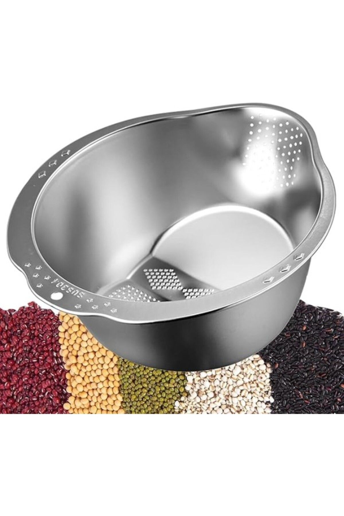 ShopZum Mallart® Çok Amaçlı Pirinç Meyve Makarna Süzgeci Paslanmaz 304 Çelik