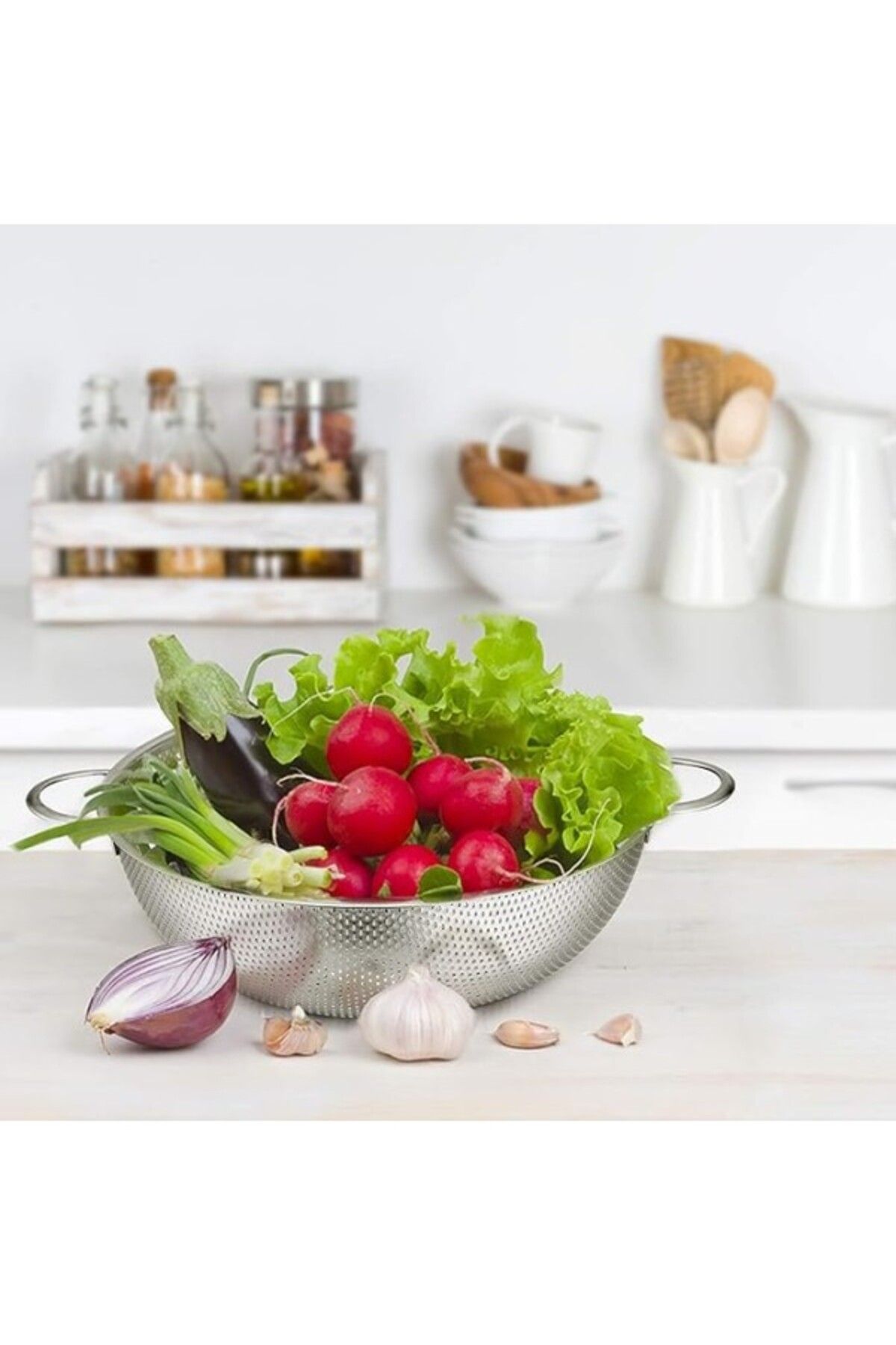 ShopZum Deconox Paslanmaz Çelik 26Cm Çift Kulplu Sepet Süzgeç, Salata Ve Meyve Süzgeci, Makarna Süzgeci