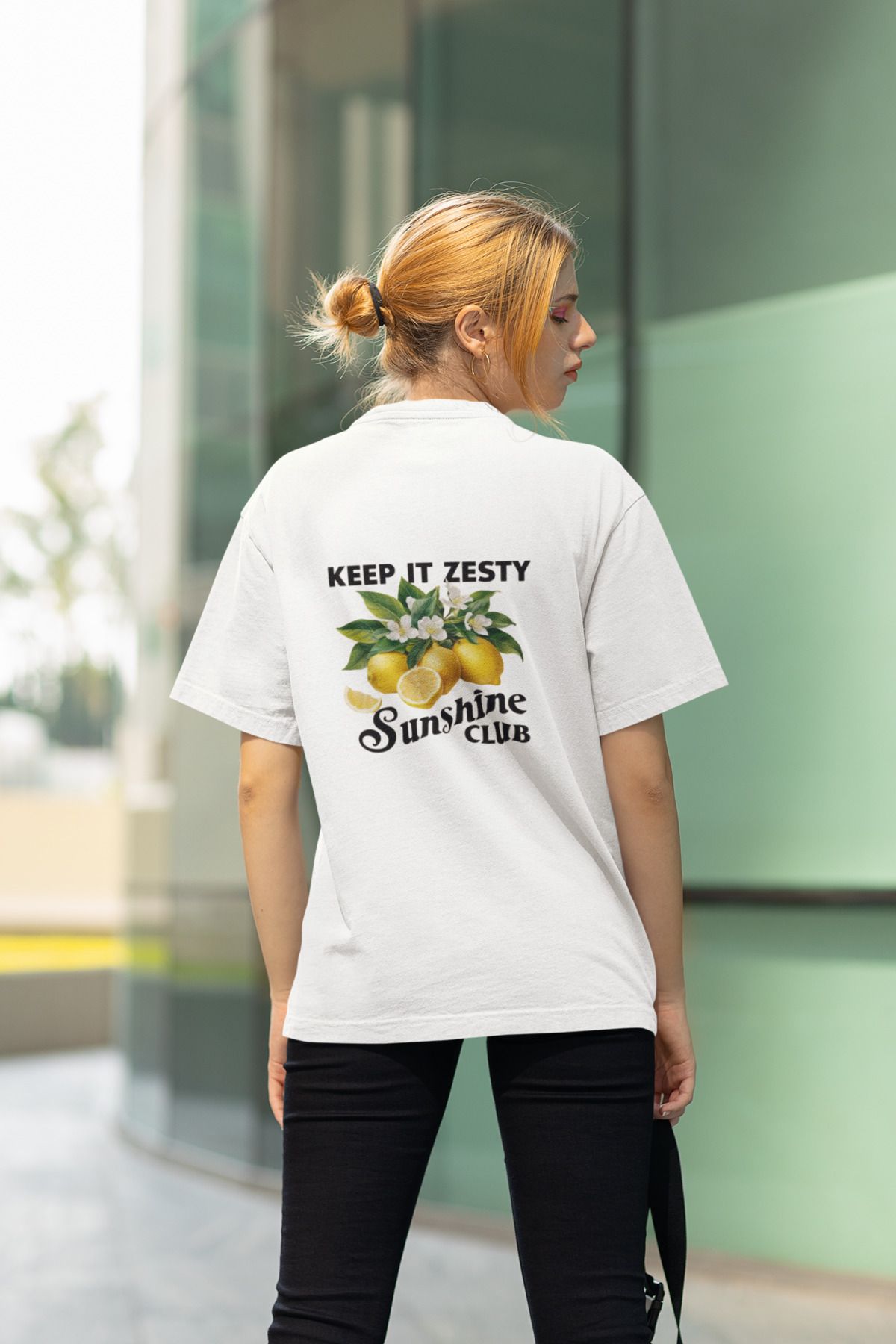 MAGORS KEEP IT SIRT BASKILI BİSİKLET YAKA PAMUKLU OVERSIZE KALIP KISA KOLLU KADIN TSHIRT