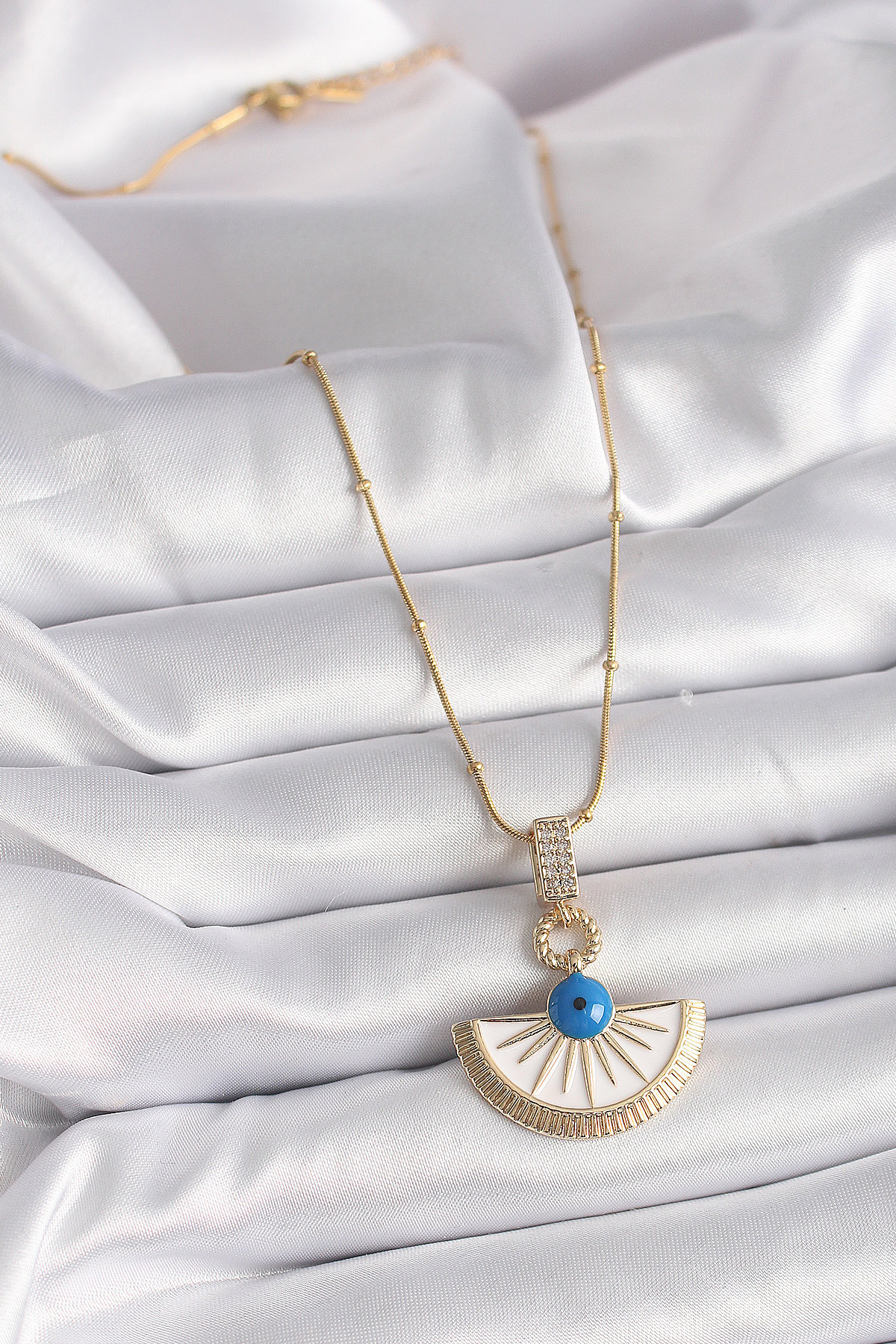 Skygo-316L Steel Gold Color Chain Zircon Stone Detailed Evil Eye Bead Eye Model Women's Necklace - Tj-Bko9474 2