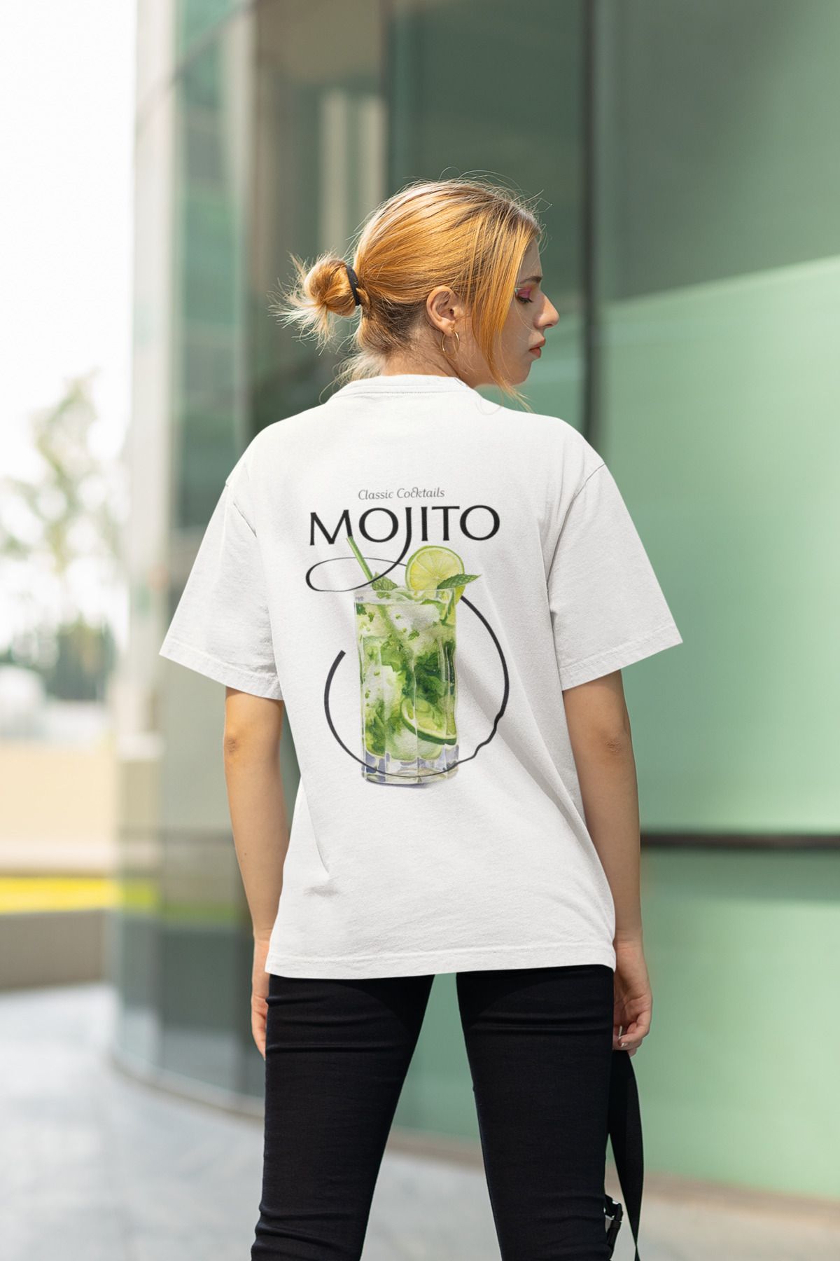 MAGORS MARGARITA SIRT BASKILI BİSİKLET YAKA PAMUKLU OVERSIZE KALIP KISA KOLLU KADIN TSHIRT