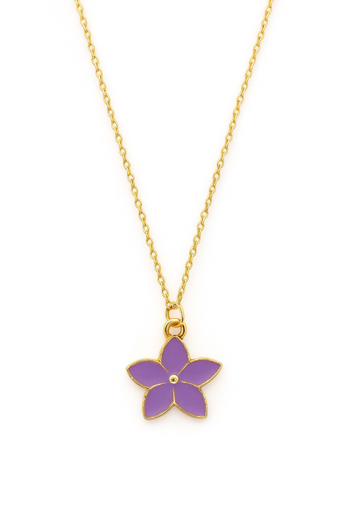 MakeWell Çelik Zincirli Lotus Çiçeği Tasarımlı Pembe ve Mor Renkli Kolye