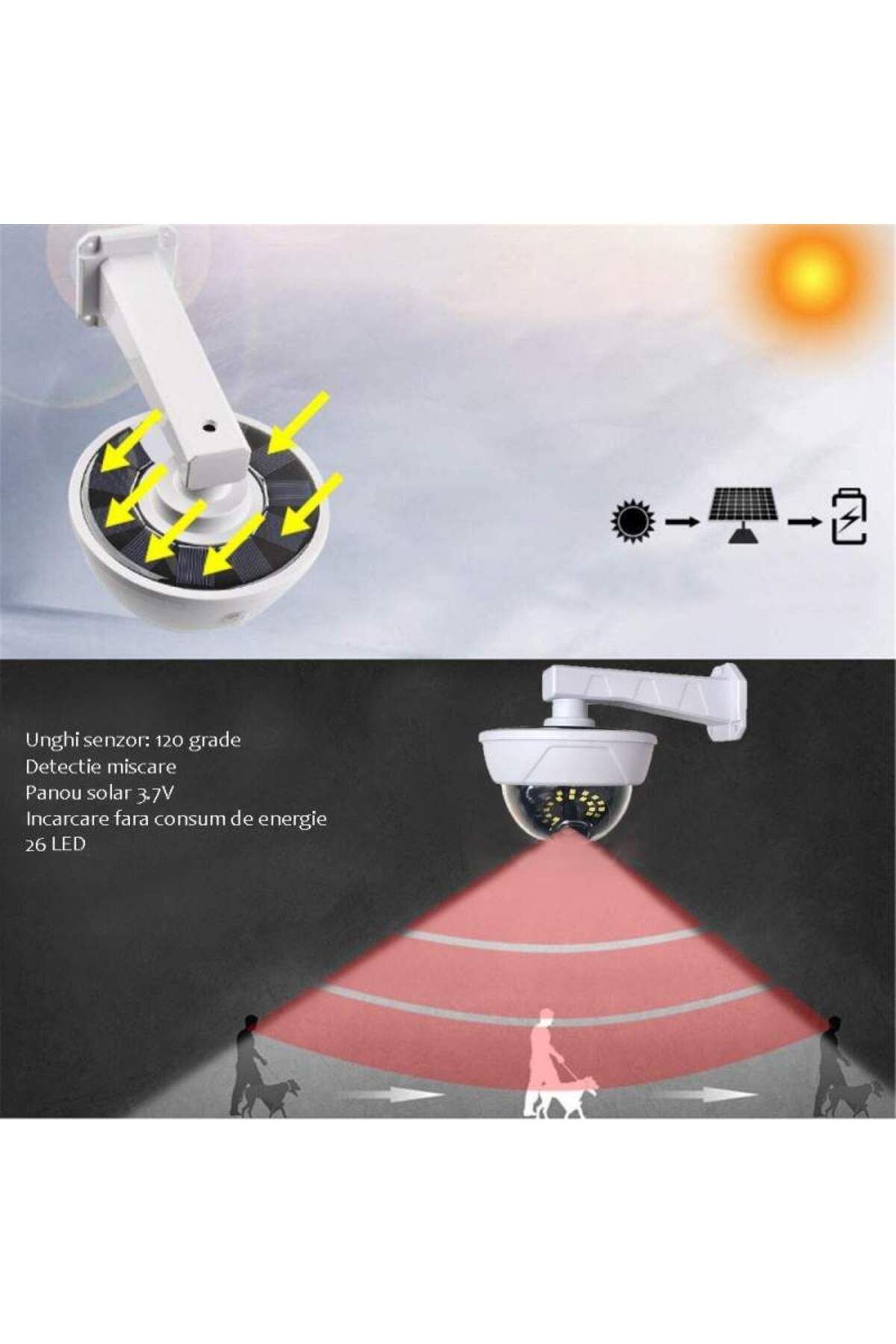 SIKS-Cameră solară falsă tip glob, 26 LED-uri, telecomandă, senzor de mișcare, alb 6