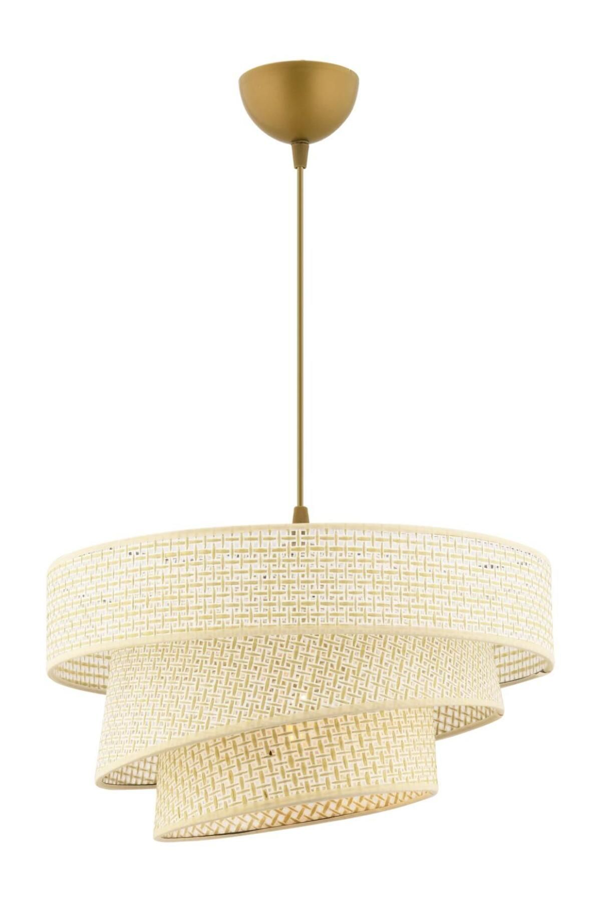 SerenityHaven Ekru Hazeran Üç Katlı Merdiven Model Rattan Avize