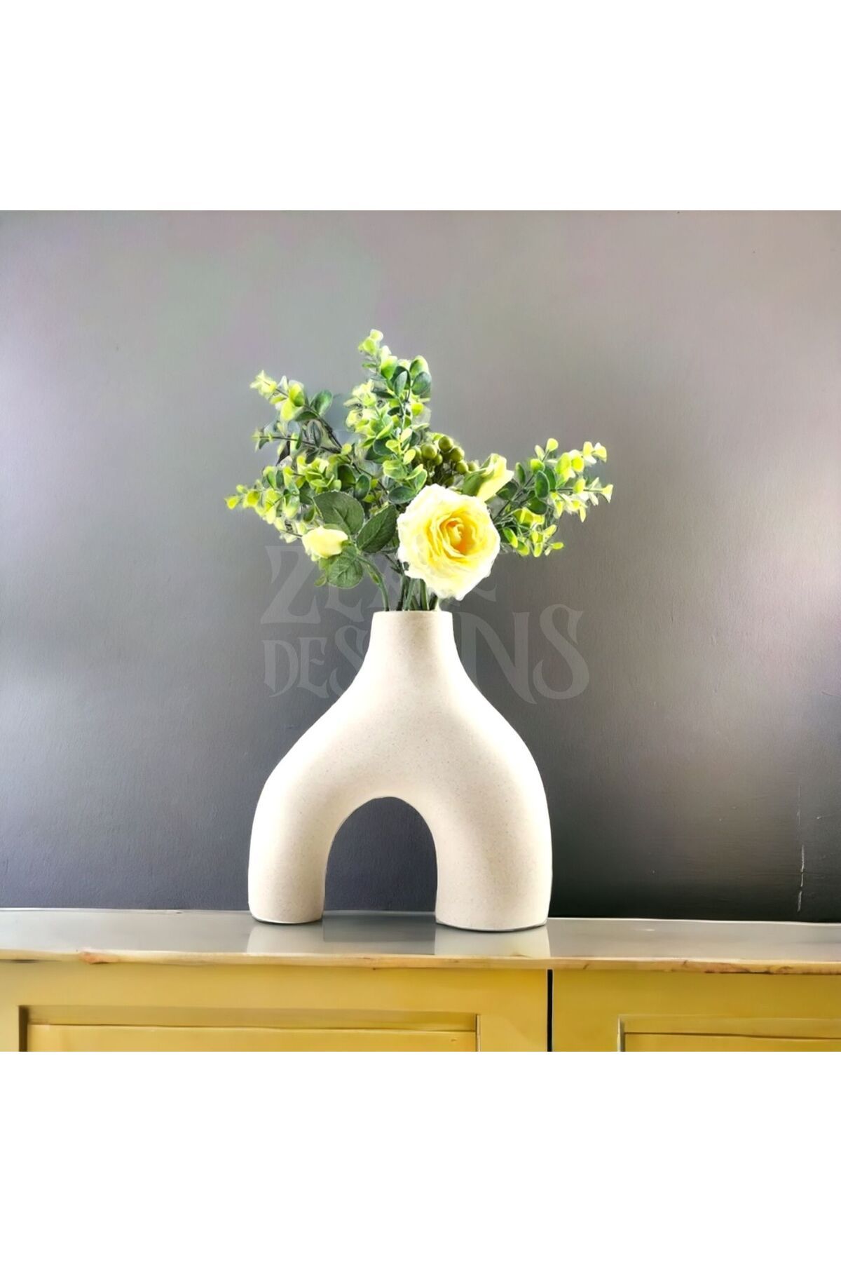 ZEALL DESIGNS Dekoratif İskandinav Tarzı Bohem Çatal Vazo 14cm Beyaz