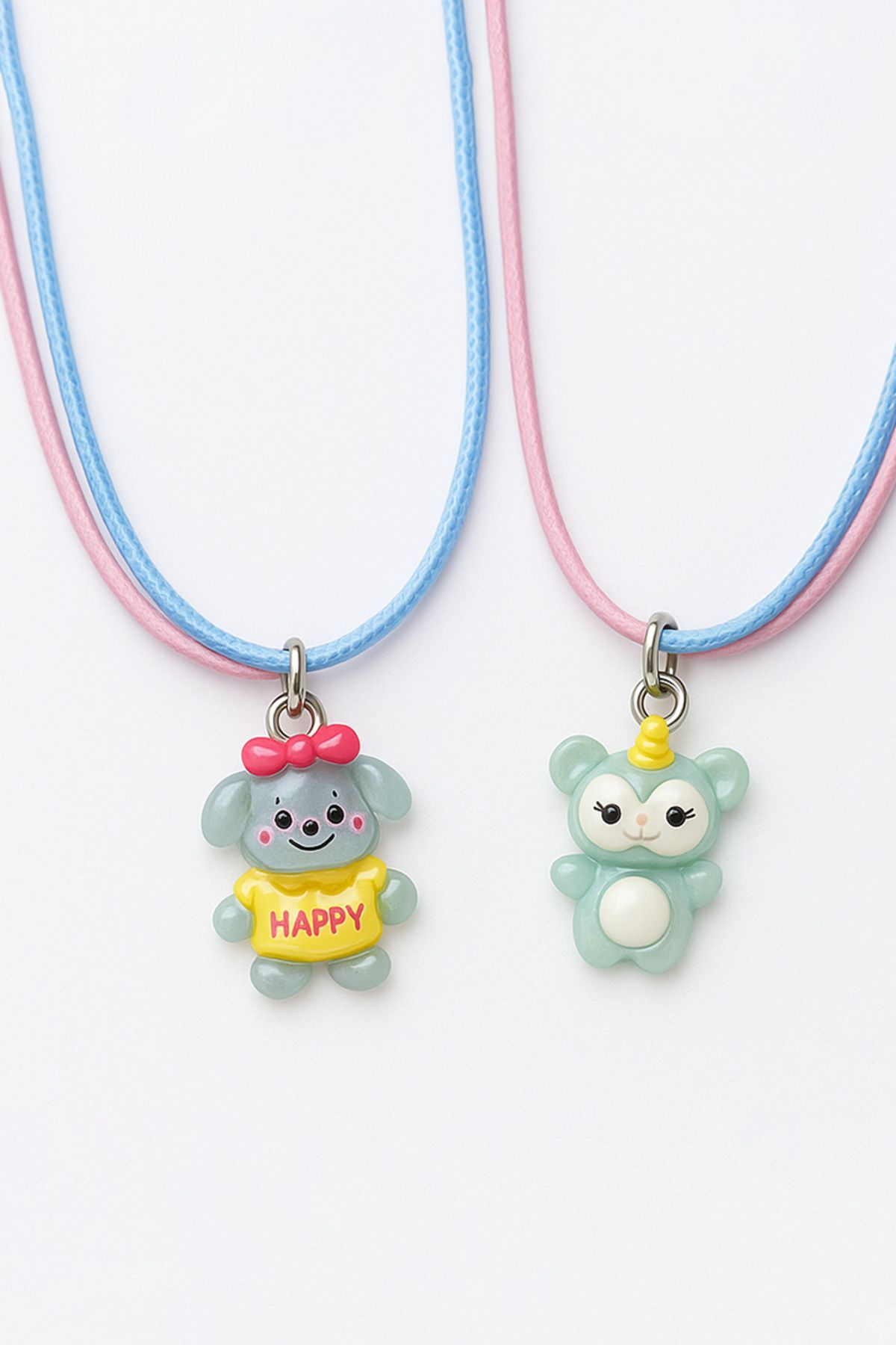 MakeWell 2li Kuromi Hello Kity My Melody Tasatımlı Pembe Mavi İpli Çocuk Kolyesi
