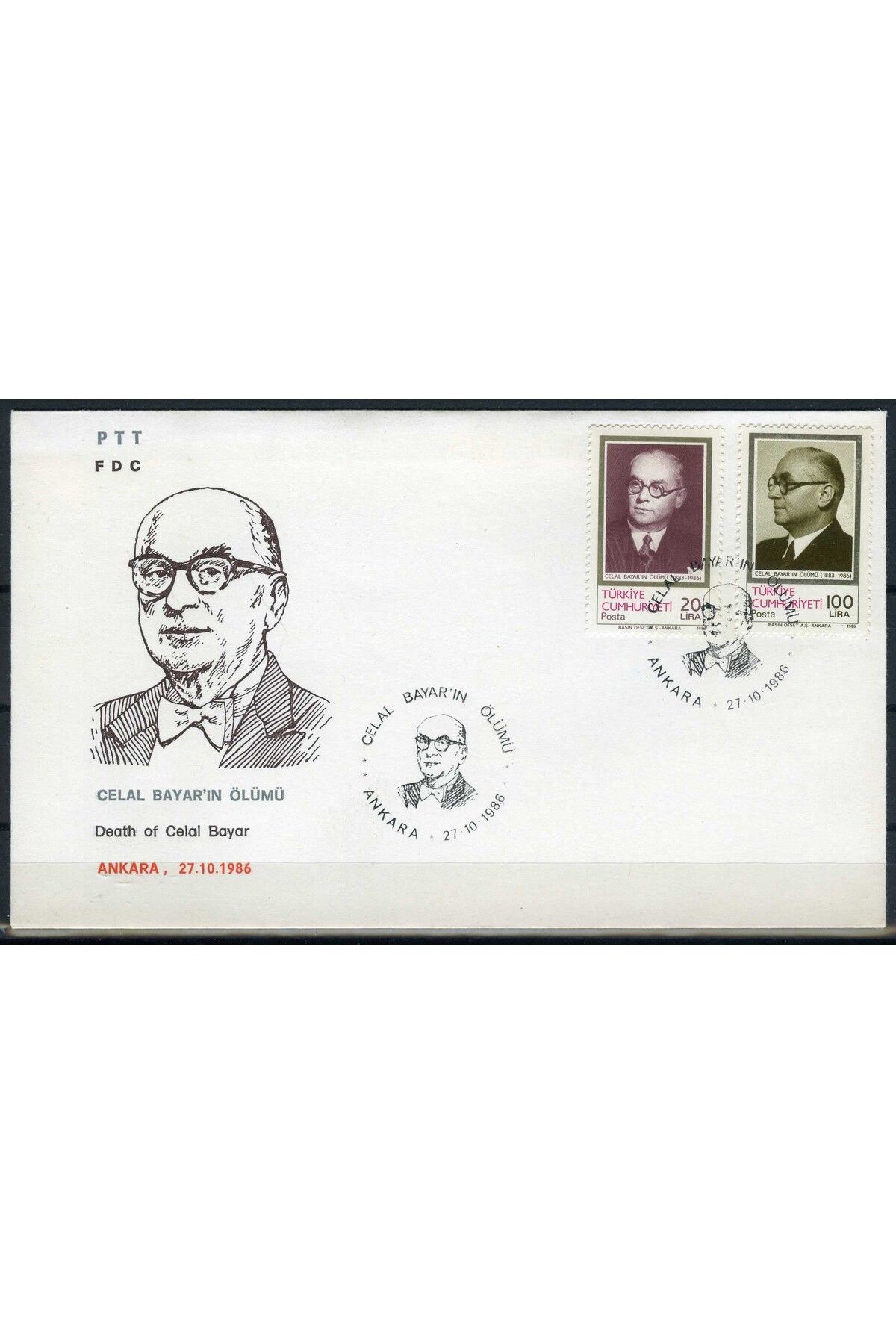 Jupiter Stamps Koleksiyon Pulları,Celal Bayar'ın Ölümü Anısına,FDC,Konsept Hediyelil,Hobi Dünyası,ASB-91233334