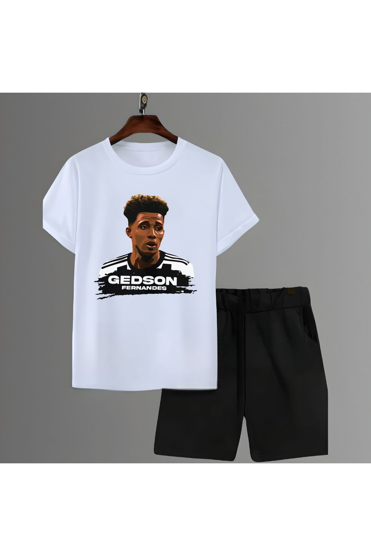 Biy Store Gedson Fernandes futbol forma ön baskılı unisex kısa kollu tişört regular fit t-shirt şort takımı