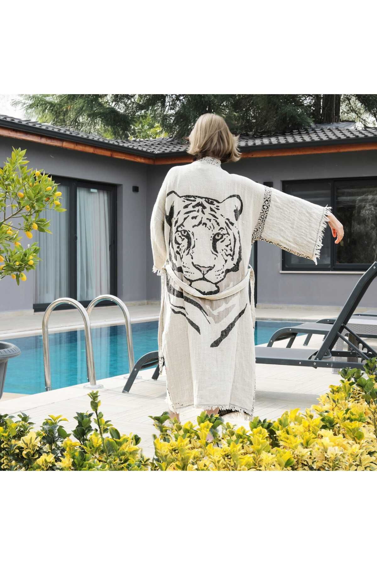 Home Kimono Kaftan %100 Pamuk Jakarlı Müslin
