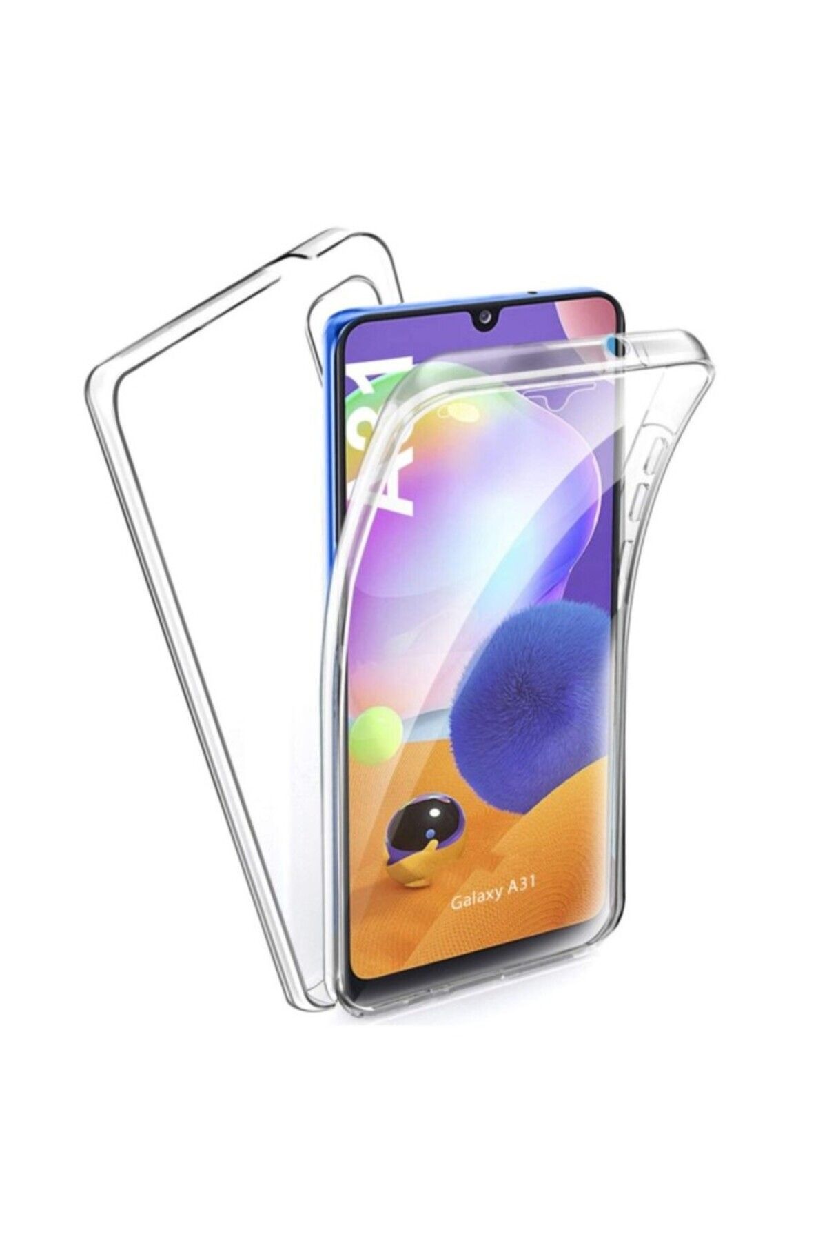 TezMax Samsung Galaxy A31 Sm-A315F Uyumlu 360° Ön Arka Tam Koruyucu Şeffaf Silikon Full Body Kılıf