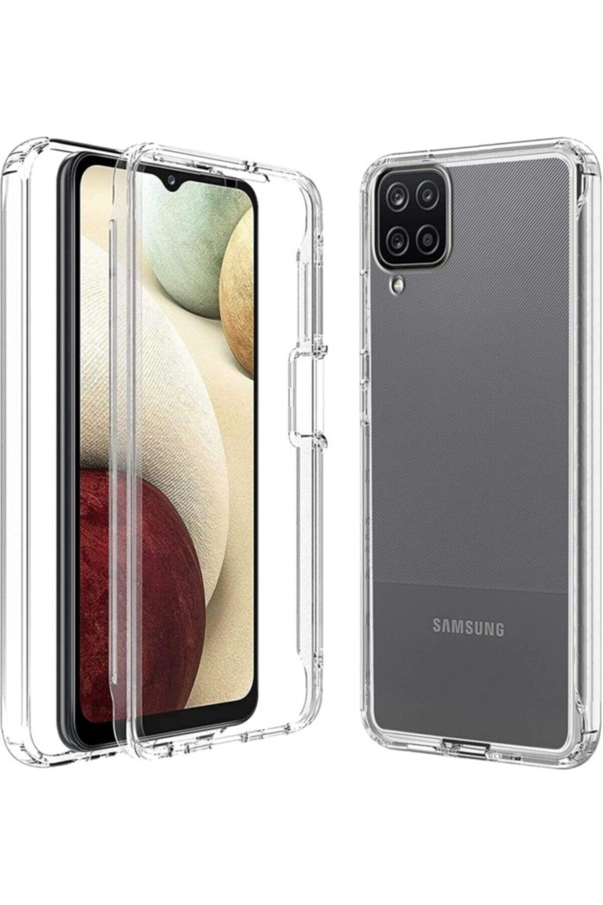 TezMax Samsung Galaxy A12 Uyumlu 360° Ön Arka Tam Koruyucu Şeffaf Silikon Full Body Kılıf