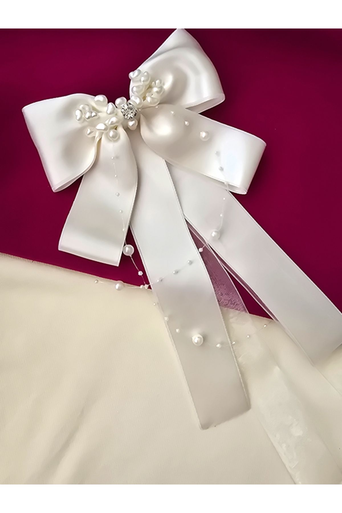 Riccoco Accessory Büyük Fiyonk Toka Krem Nikah Toka Gelin Toka Özel Gün Incili Toka Otomatik Toka